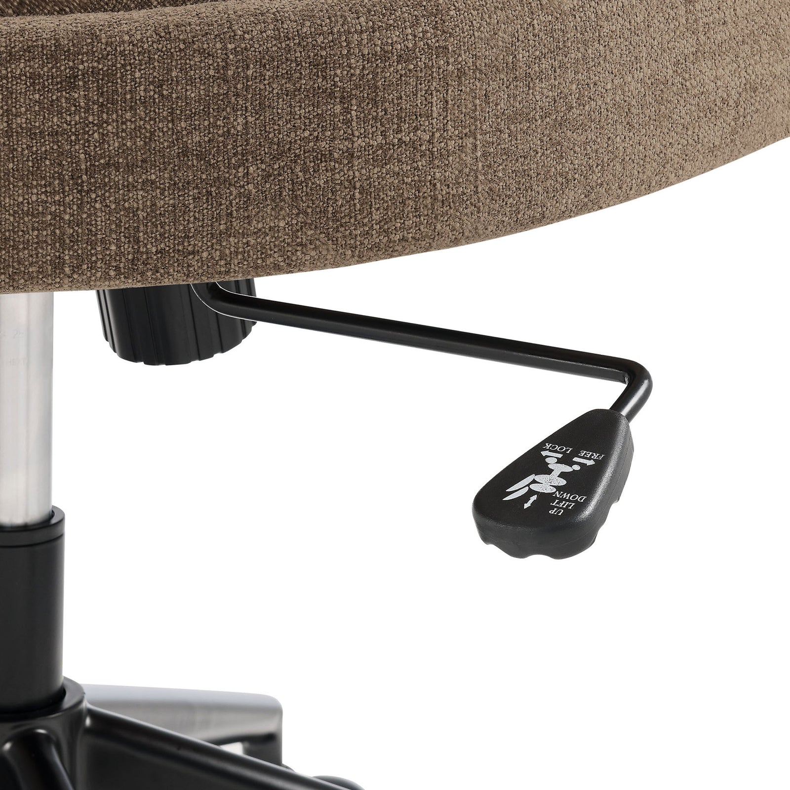 Lift and tilt control lever beneath the seat allows personalized height and recline adjustment on the chair || EEI-7149-MOC || handle_studio