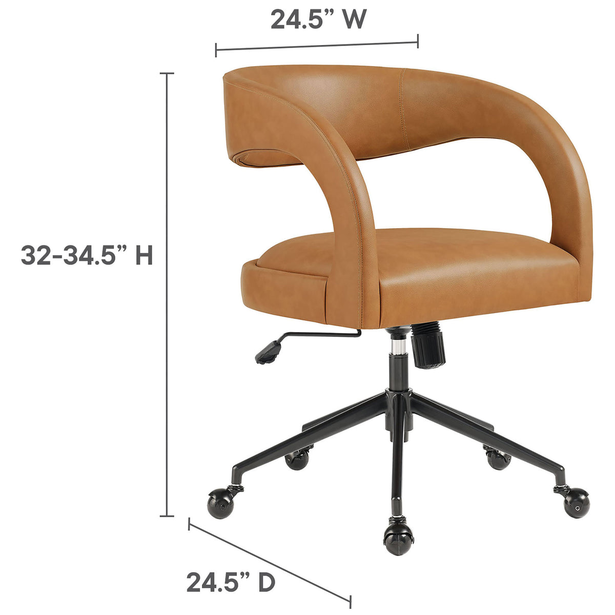 Dimension graphic showing the Pinnacle tan office chair height, width, and depth measurements || EEI-7150-TAN || dimension_studio