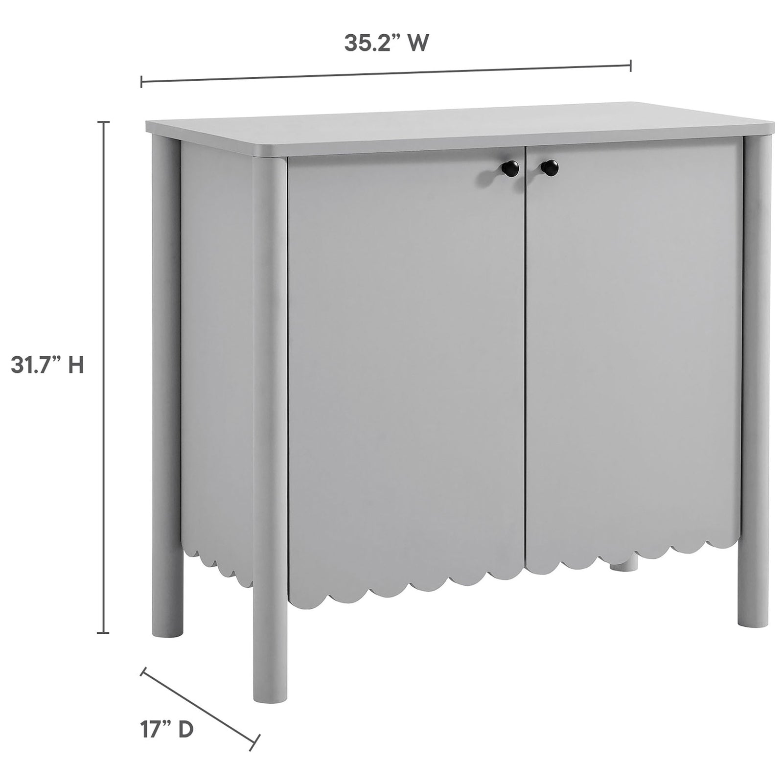 Dimension diagram shows the Emmeline cabinet's overall height, width, and depth for easy room planning || EEI-7152-LGR || dimension_studio