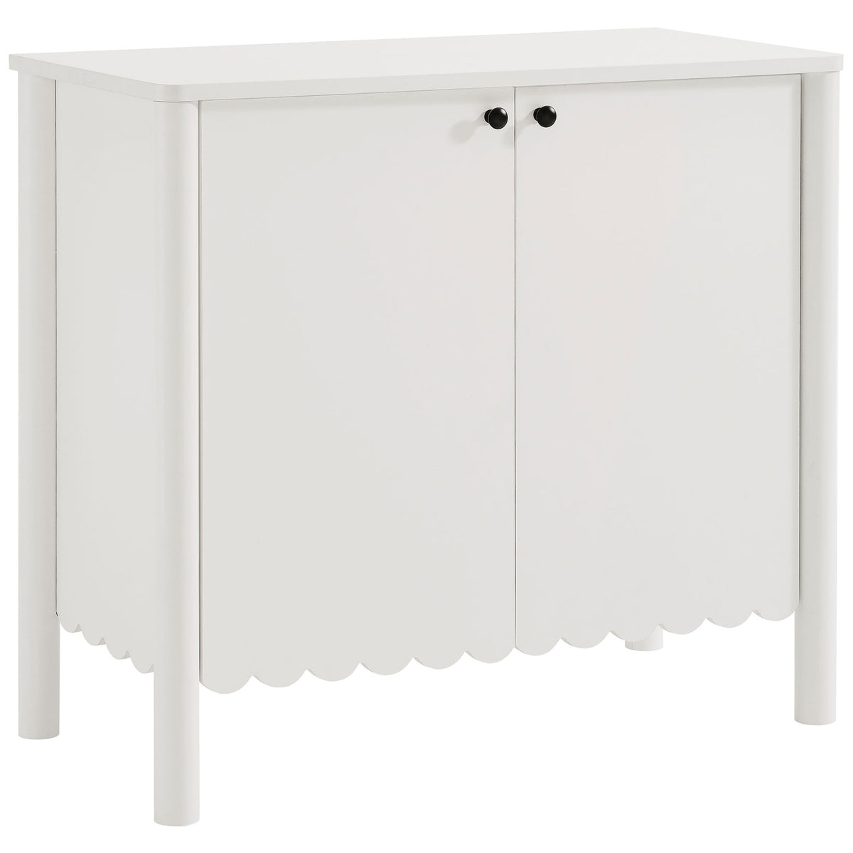 White Emmeline 2-door sideboard cabinet with scalloped base and sleek rounded legs || EEI-7152-WHI || front_angle_studio