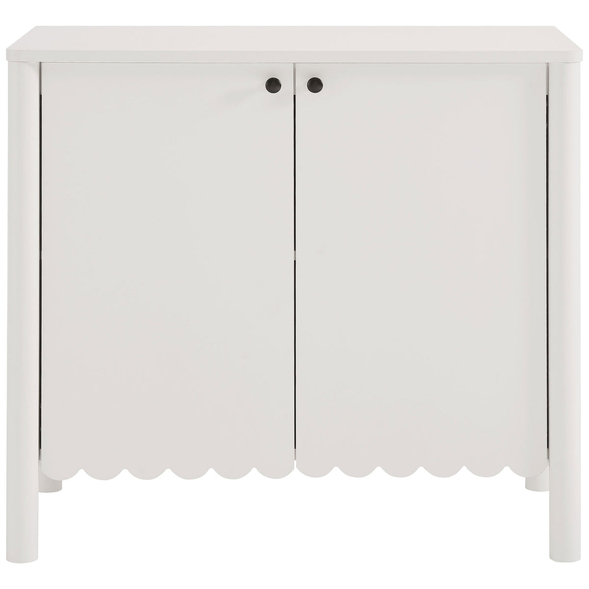 White Emmeline sideboard cabinet with double doors and a playful scalloped bottom edge || EEI-7152-WHI || front_studio