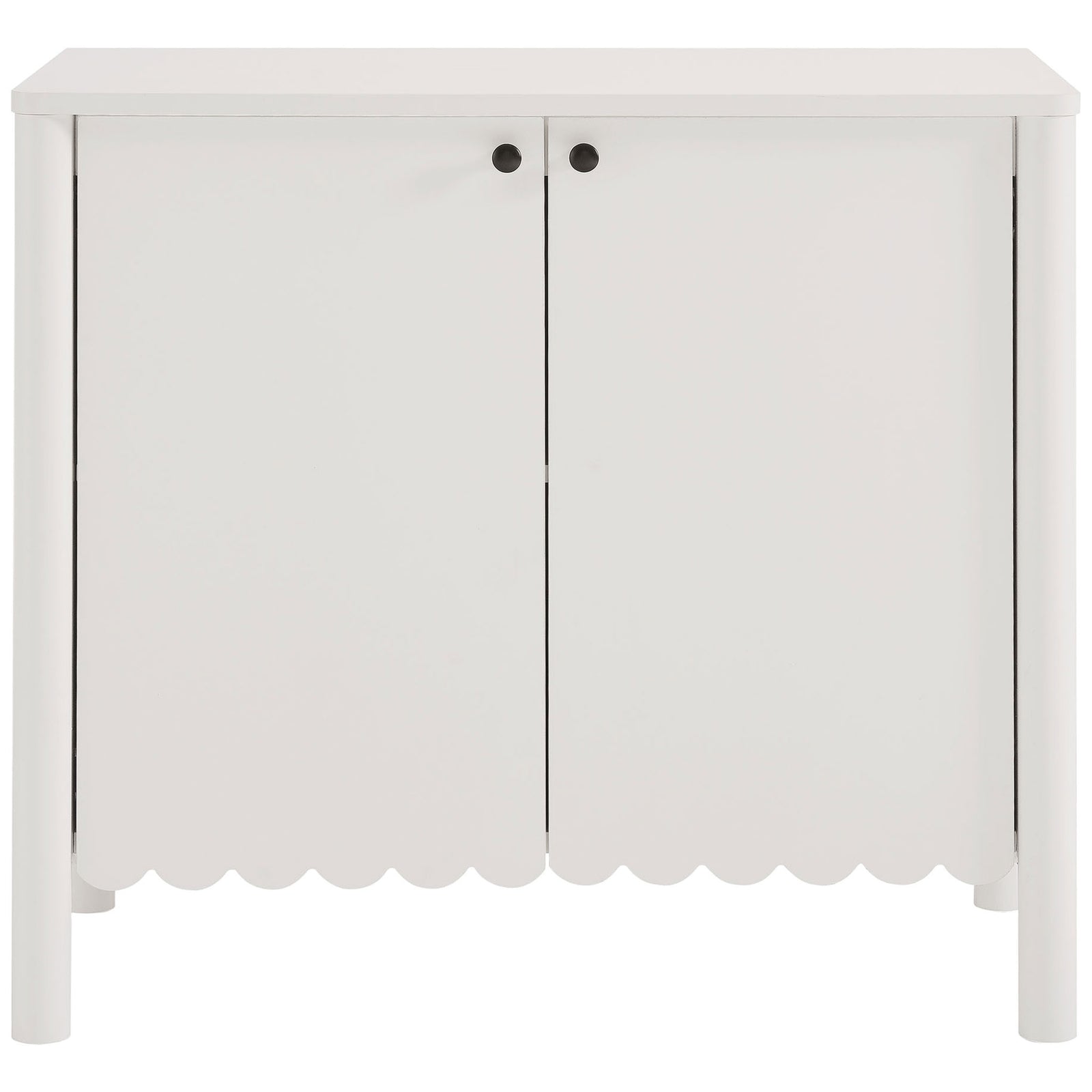 White Emmeline sideboard cabinet with double doors and a playful scalloped bottom edge || EEI-7152-WHI || front_studio