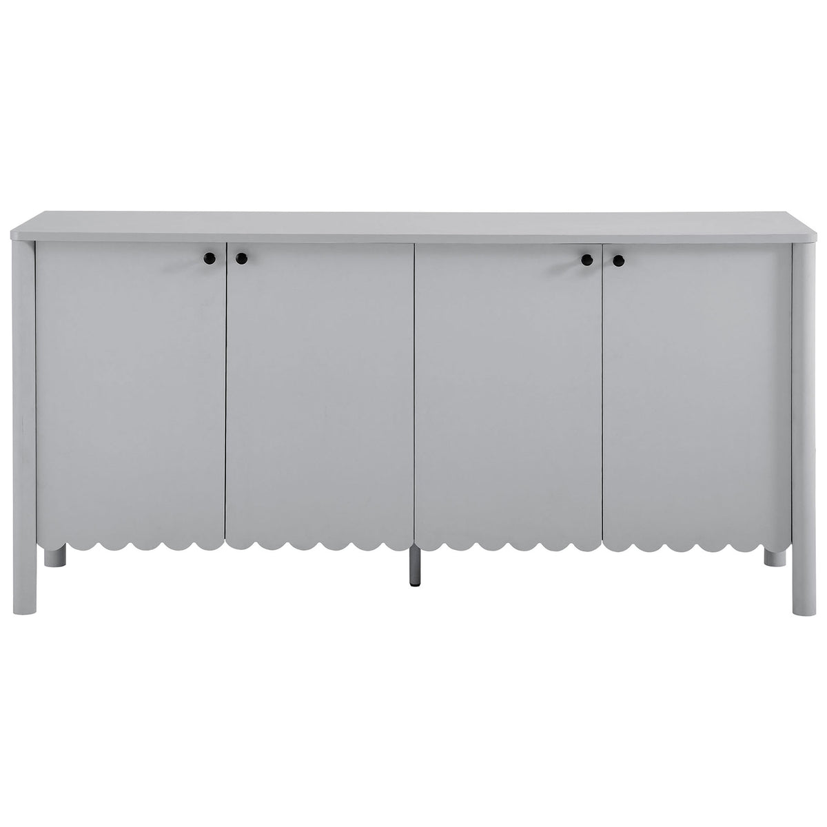 Wide light gray Emmeline sideboard with four paneled doors and scalloped apron for softly modern farmhouse charm || EEI-7153-LGR || front_studio