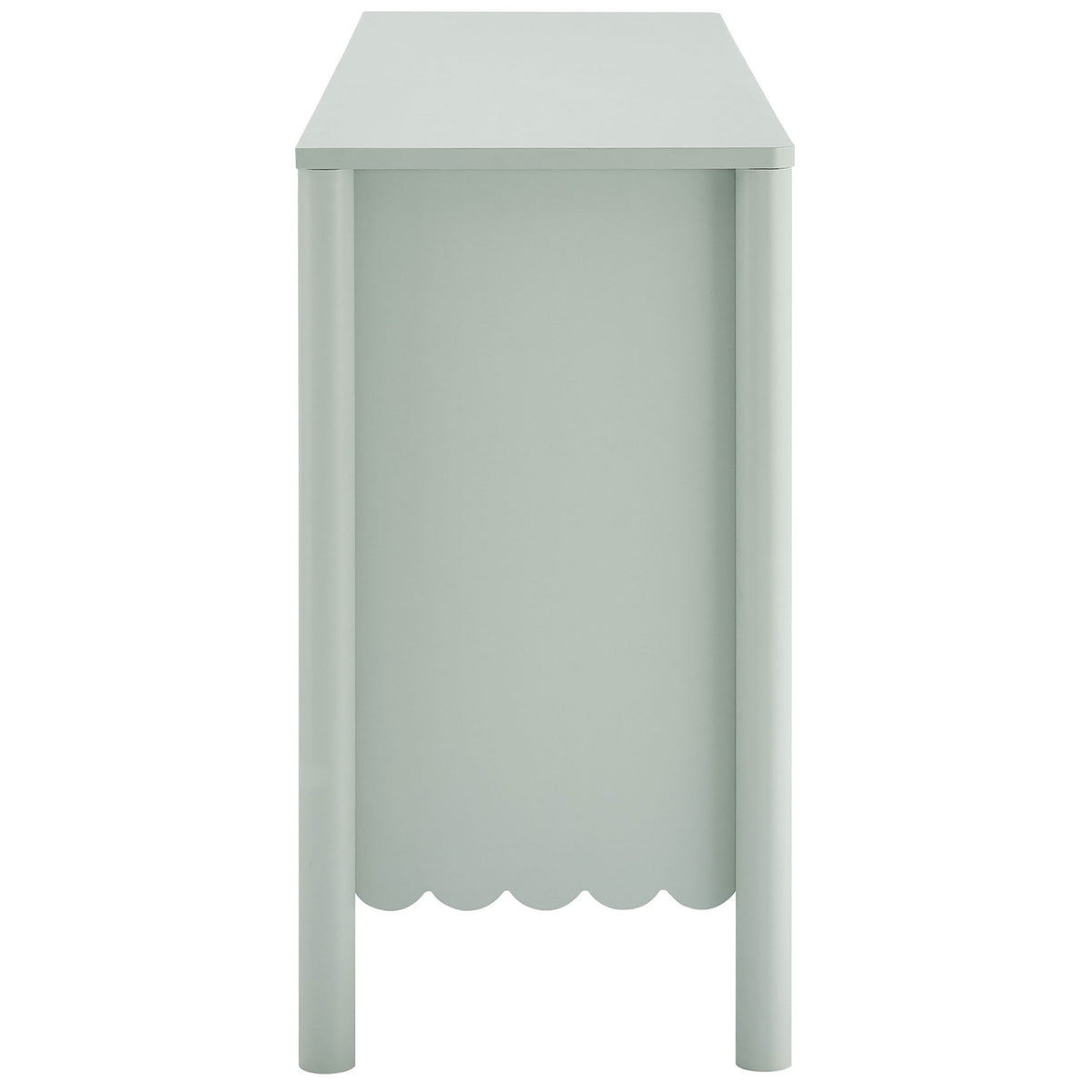 Slim side profile of Emmeline cabinet highlighting rounded front posts || EEI-7153-SGE || side_studio