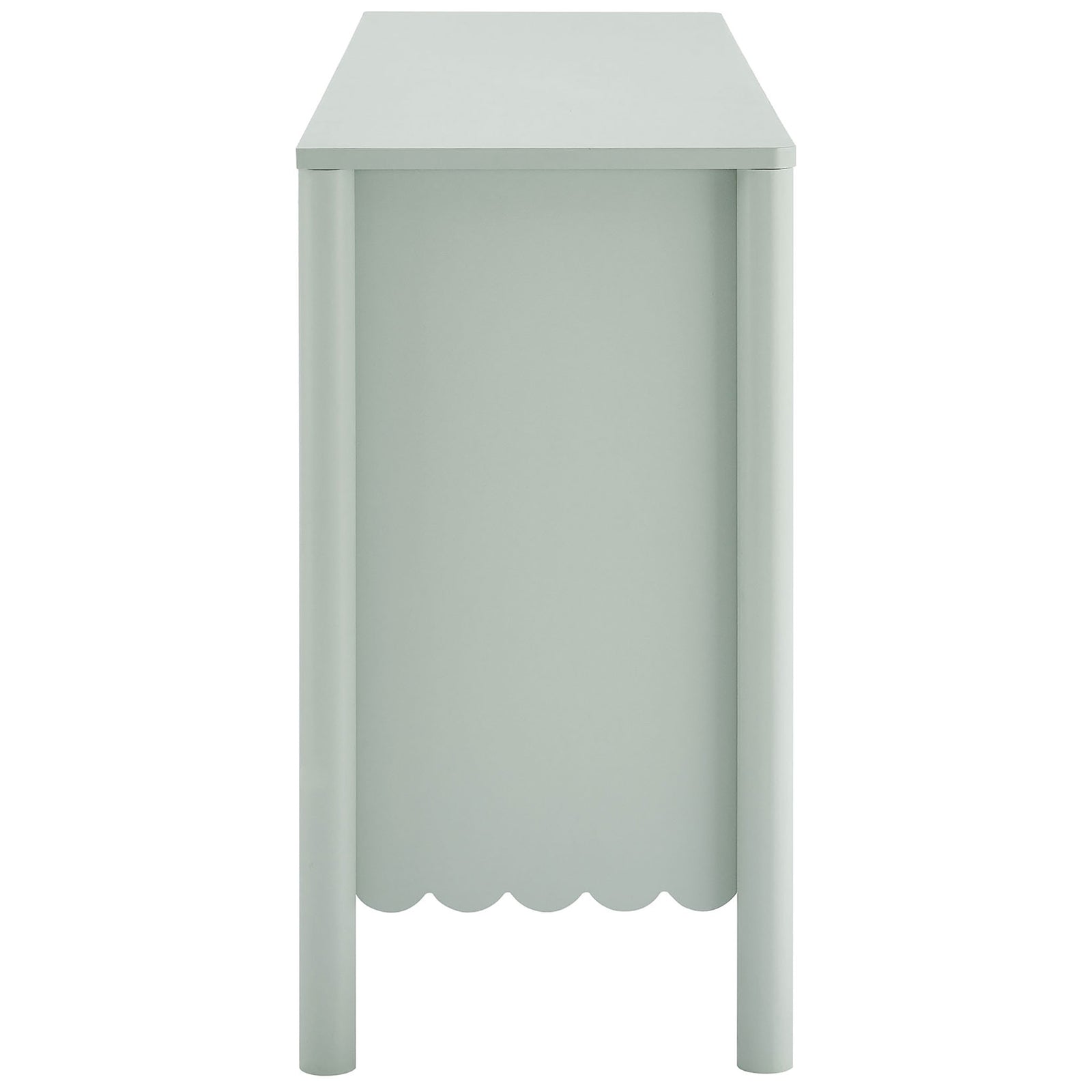 Slim side profile of Emmeline cabinet highlighting rounded front posts || EEI-7153-SGE || side_studio