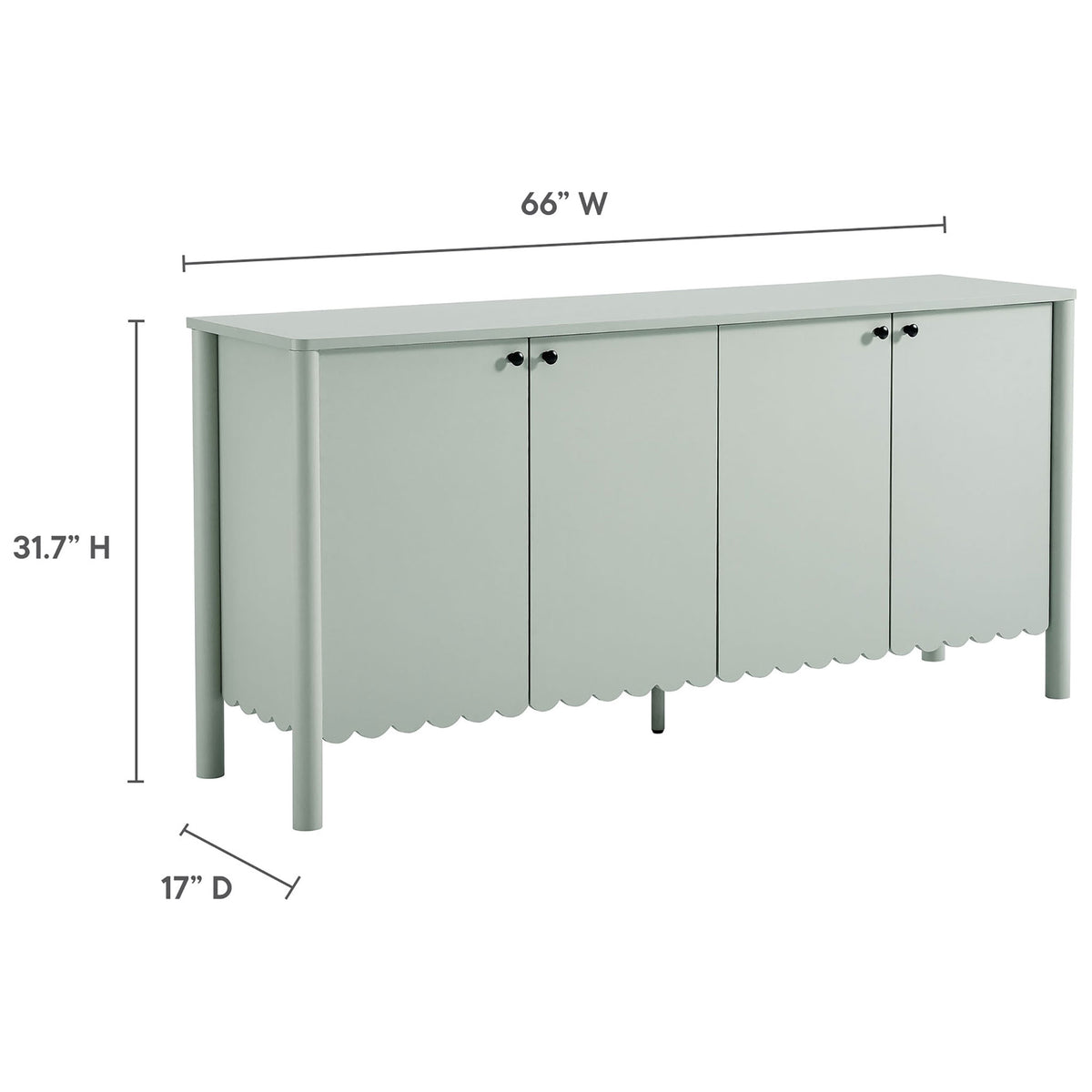 Dimension view of Emmeline sideboard showing overall width, height, and depth || EEI-7153-SGE || dimension_studio