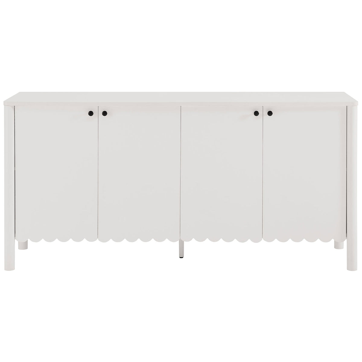 Clean white 4-door sideboard with scalloped base and black knobs for a crisp, contemporary statement || EEI-7153-WHI || front_studio
