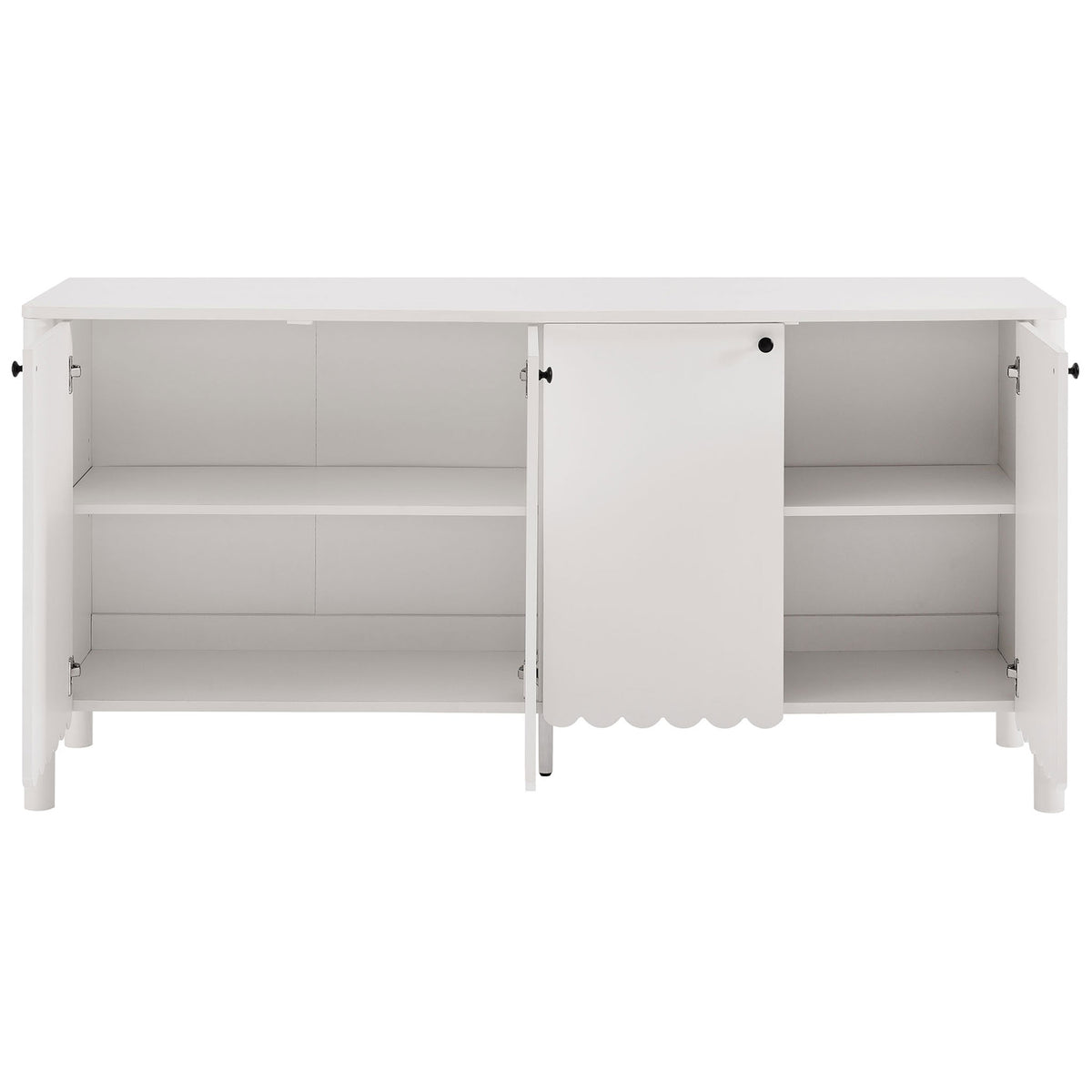 Cabinet doors open to reveal spacious adjustable shelving for dishes, books, and decor || EEI-7153-WHI || front_open_studio