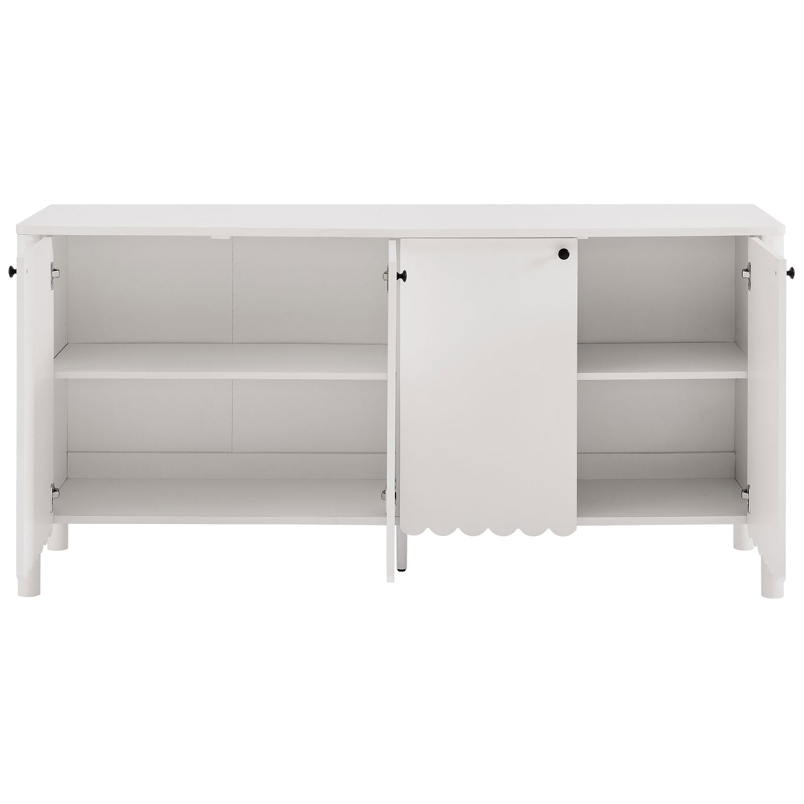 Cabinet doors open to reveal spacious adjustable shelving for dishes, books, and decor || EEI-7153-WHI || front_open_studio