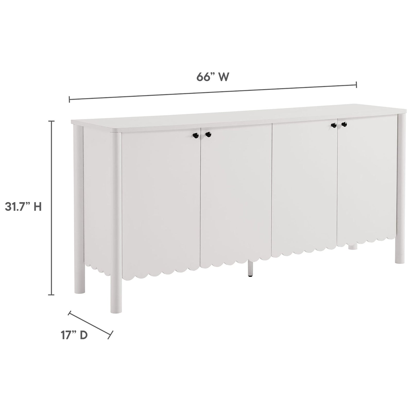 Dimension diagram of the Emmeline sideboard showing 66 inch width, 31.7 inch height, and 17 inch depth || EEI-7153-WHI || dimension_studio