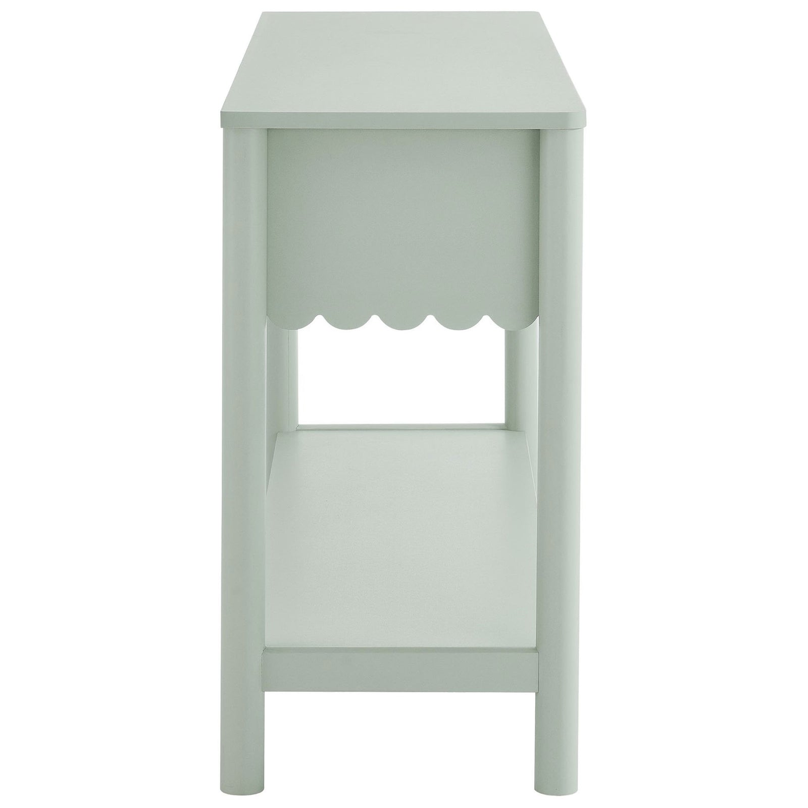 Slim-depth design with rounded legs and a smooth laminate finish in soothing sage. || EEI-7154-SGE || side_studio