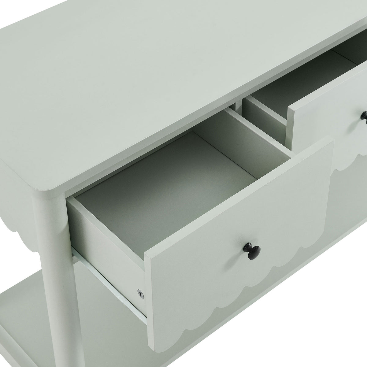 Full-extension drawers reveal generous storage with smooth glides and cleanly finished interiors. || EEI-7154-SGE || storage_open_studio