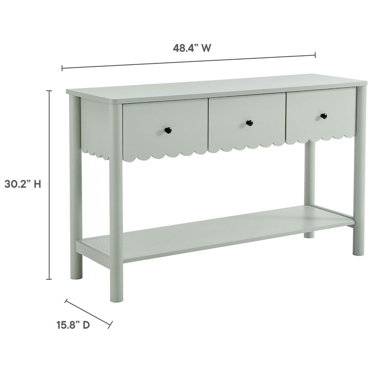 Sized for entryways with a 48.4 in width, 30.2 in height, and a slim 15.8 in depth. || EEI-7154-SGE || dimension_studio