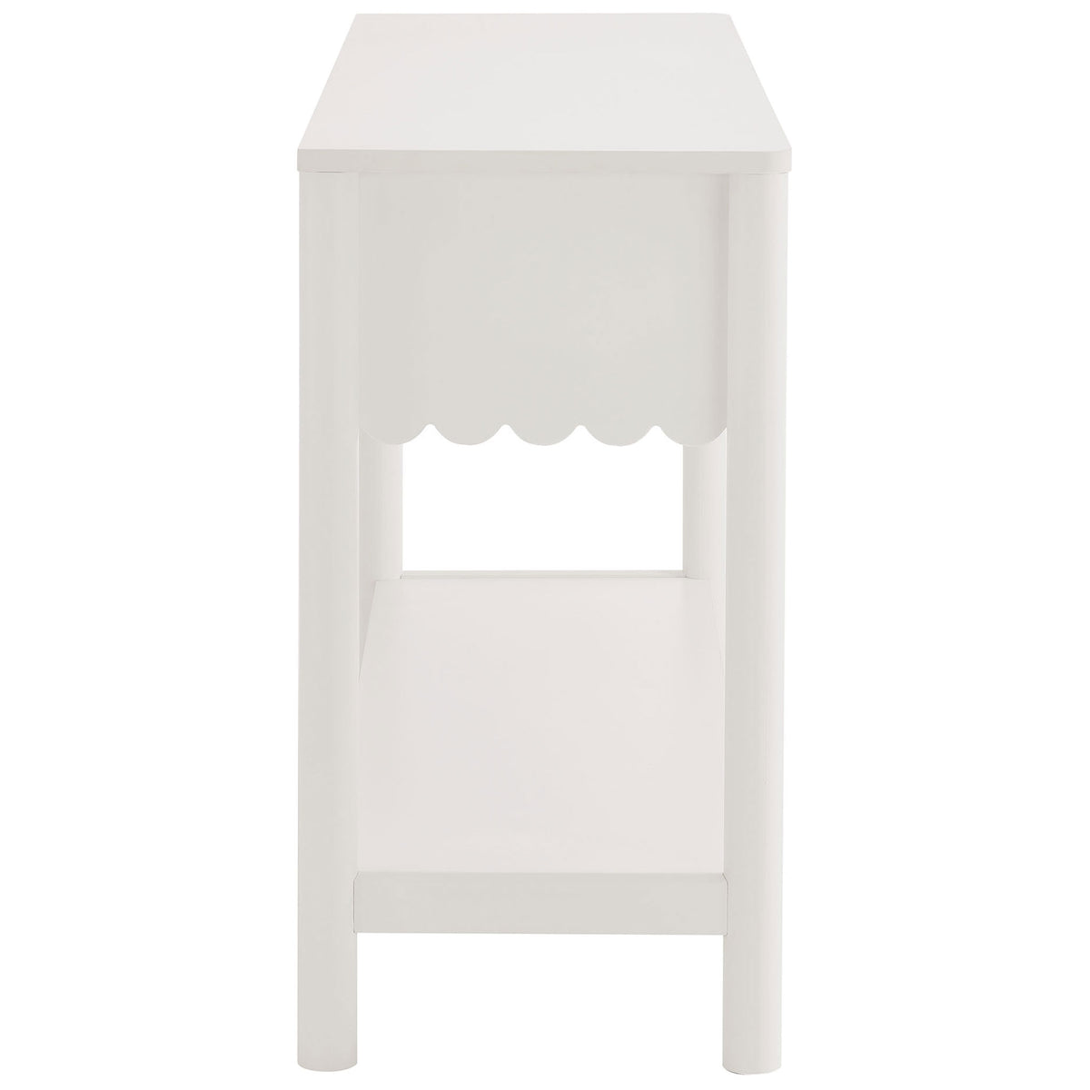 Slim, space-saving silhouette with smooth sides and sturdy legs fits hallways and entryways. || EEI-7154-WHI || side_studio