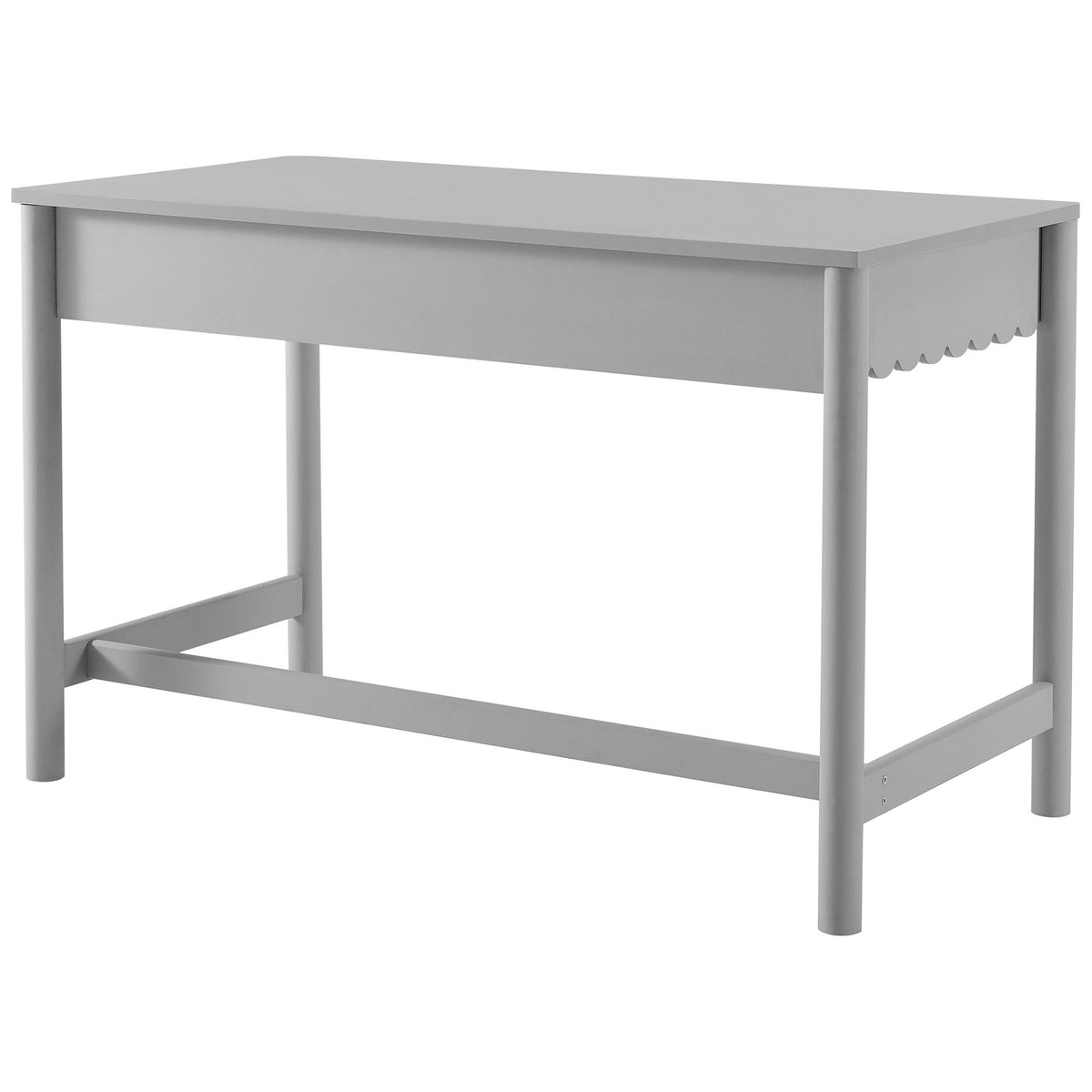 Finished back panel gives the desk a polished, seamless look in compact rooms || EEI-7155-LGR || back_angle_studio