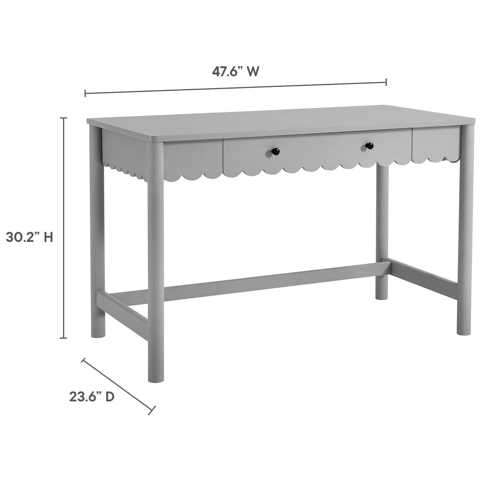 Compact 47.6 inch wide desk with a 23.6 inch depth and 30.2 inch height for versatile placement || EEI-7155-LGR || dimension_studio
