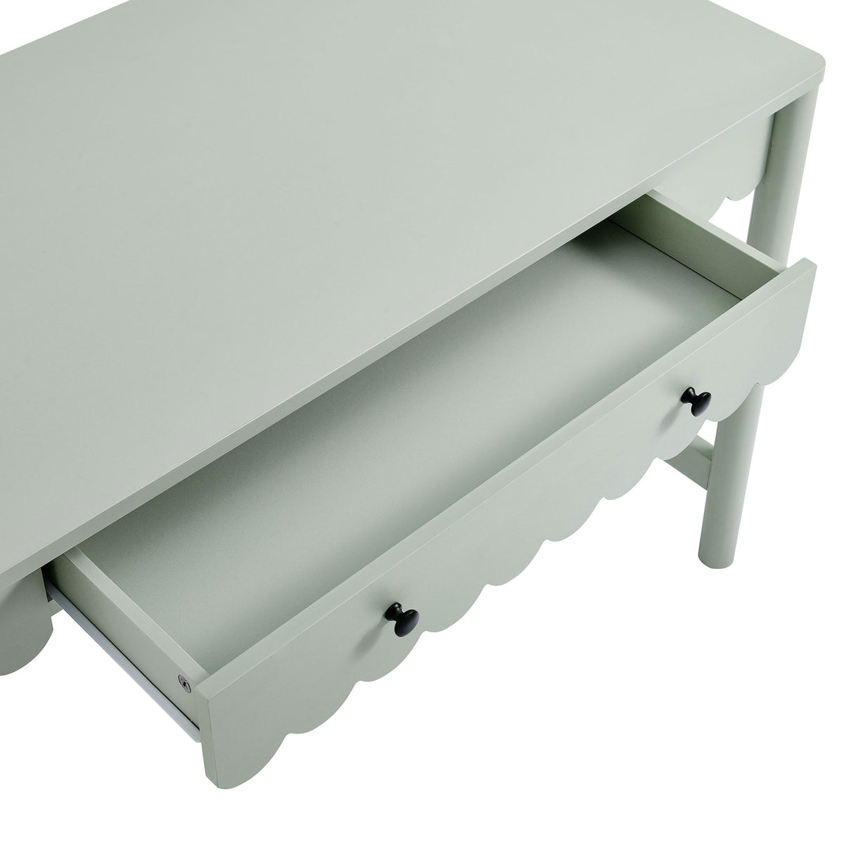 Spacious full-extension center drawer keeps notebooks and accessories organized within easy reach. || EEI-7155-SGE || storage_open_studio