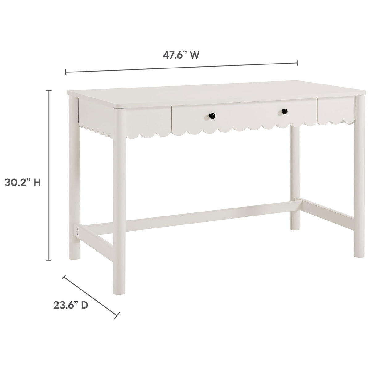 Spacious 47.6-inch-wide desk with 30.2-inch height and 23.6-inch depth fits small home office spaces || EEI-7155-WHI || dimension_studio
