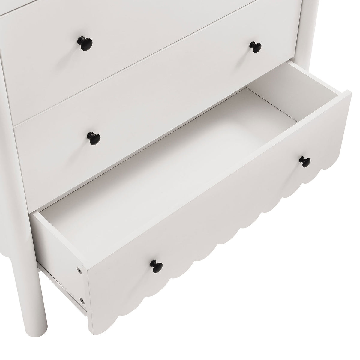 Spacious full-glide drawer pulls out smoothly to reveal ample storage for clothing, linens, and accessories. || EEI-7156-WHI || storage_open_studio