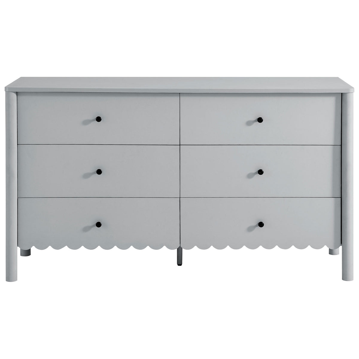 Emmeline light gray 6-drawer dresser with scalloped base and six spacious storage drawers. || EEI-7157-LGR || front_studio