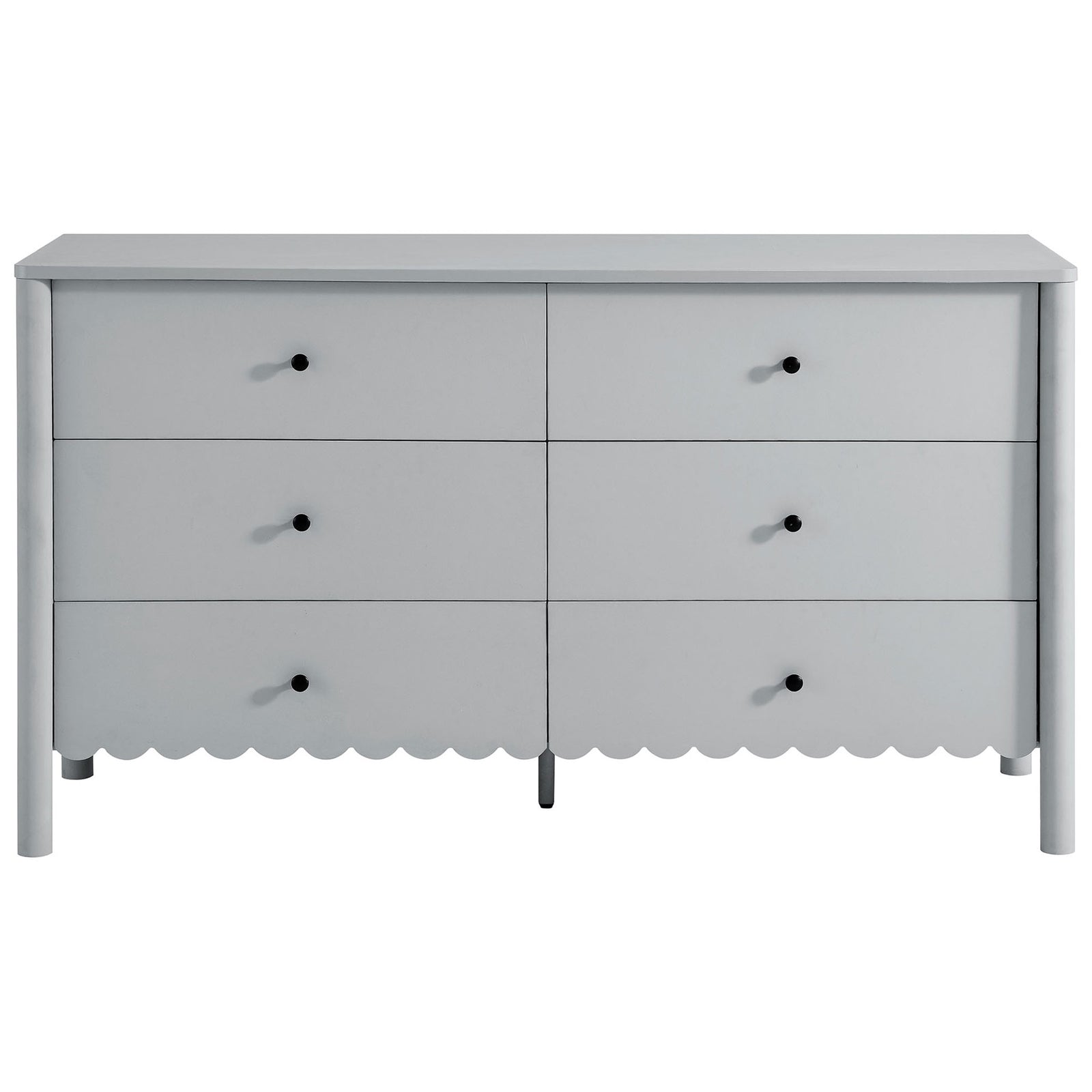 Emmeline light gray 6-drawer dresser with scalloped base and six spacious storage drawers. || EEI-7157-LGR || front_studio