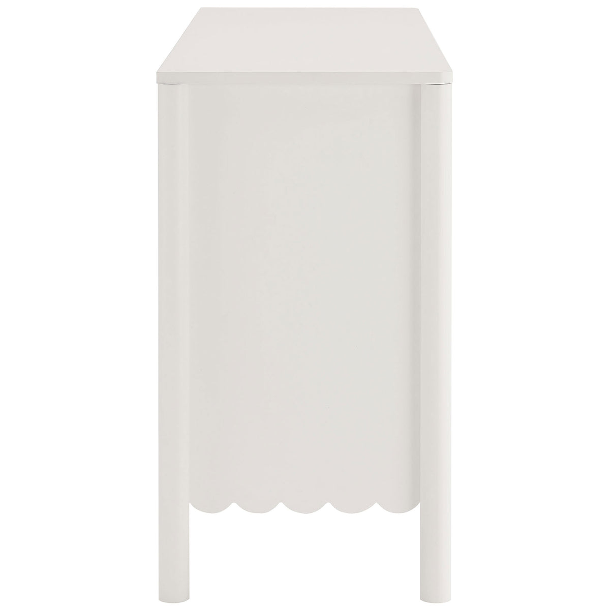 Smooth rounded panel and scalloped base showcase the dresser's soft, feminine silhouette || EEI-7157-WHI || side_studio