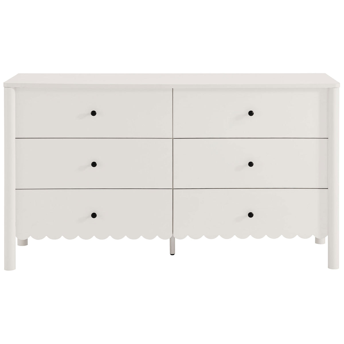 Clean-lined white dresser with six roomy drawers and slim legs brings airy storage to your space || EEI-7157-WHI || front_studio