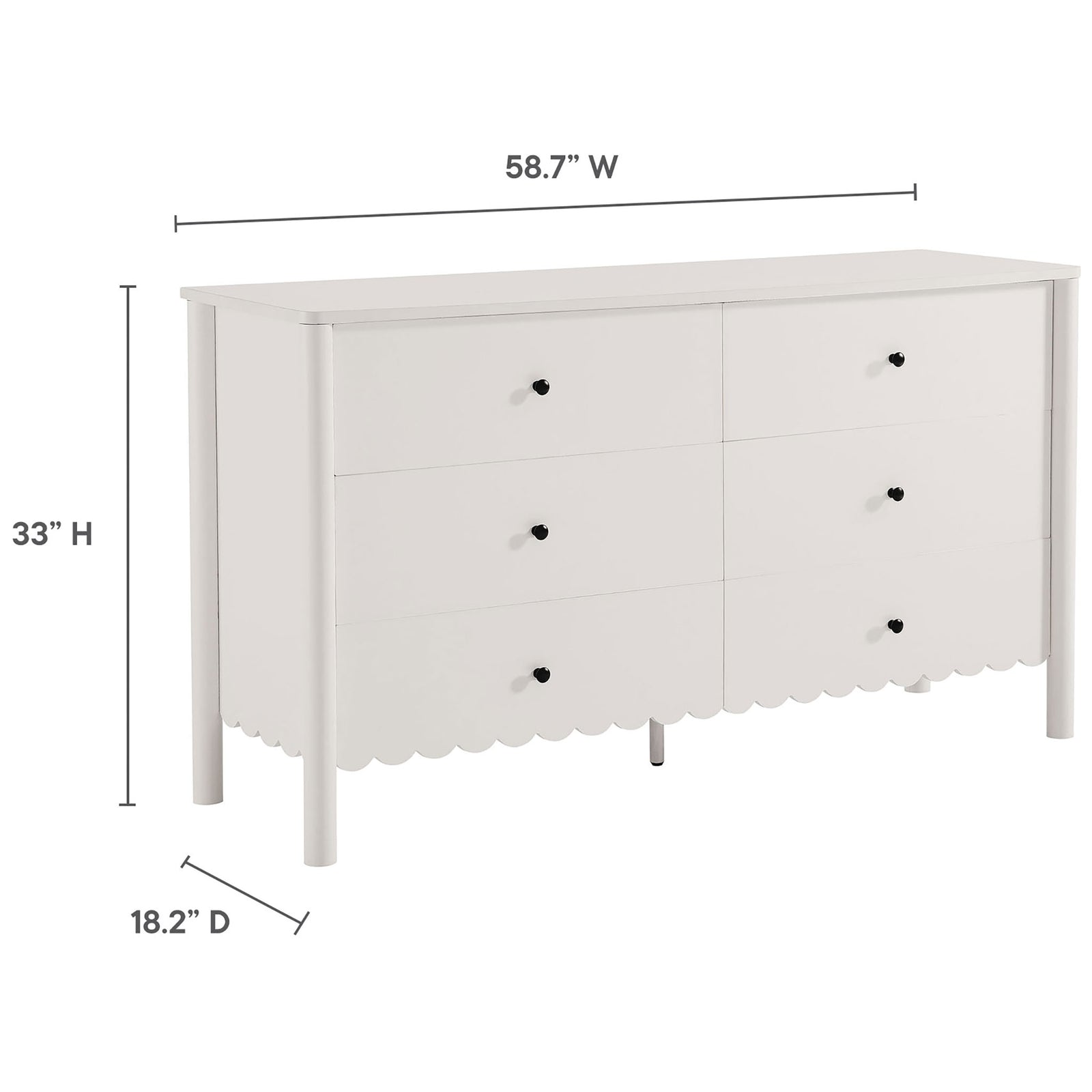 Dimension diagram shows the dresser's height, width, and depth for easy room and storage planning || EEI-7157-WHI || dimension_studio