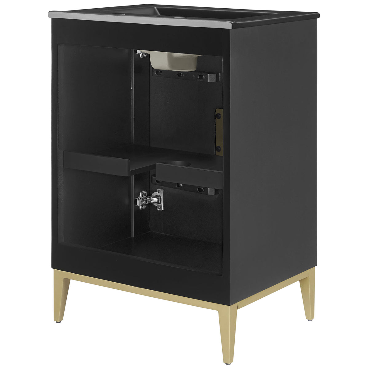 Spacious interior with adjustable shelf and plumbing cut-out keeps bath essentials organized. || EEI-7160-BLK-BLK || storage_studio