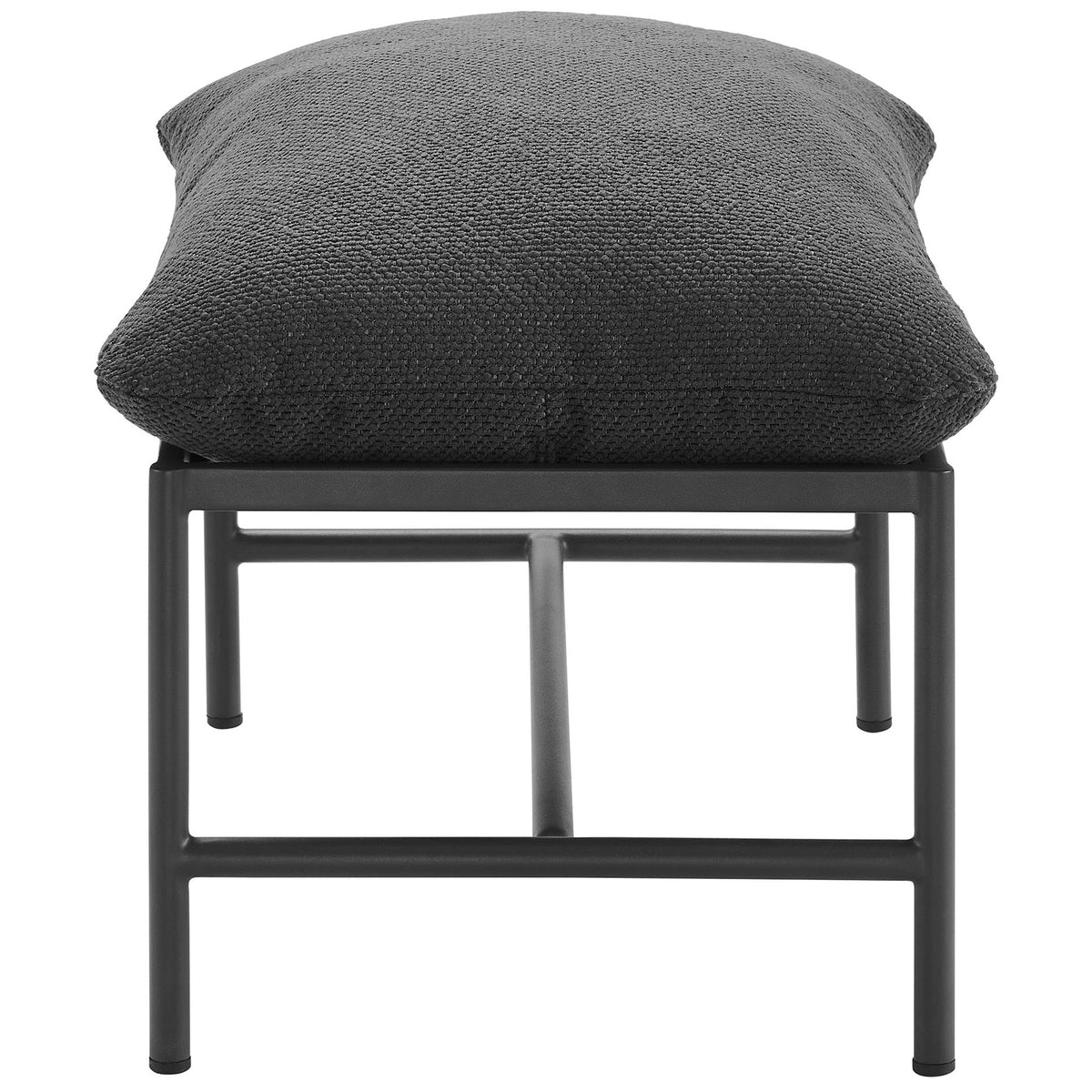 Charcoal patio ottoman with generously padded seat resting on a slim tubular aluminum base || EEI-7161-CHA || side_studio