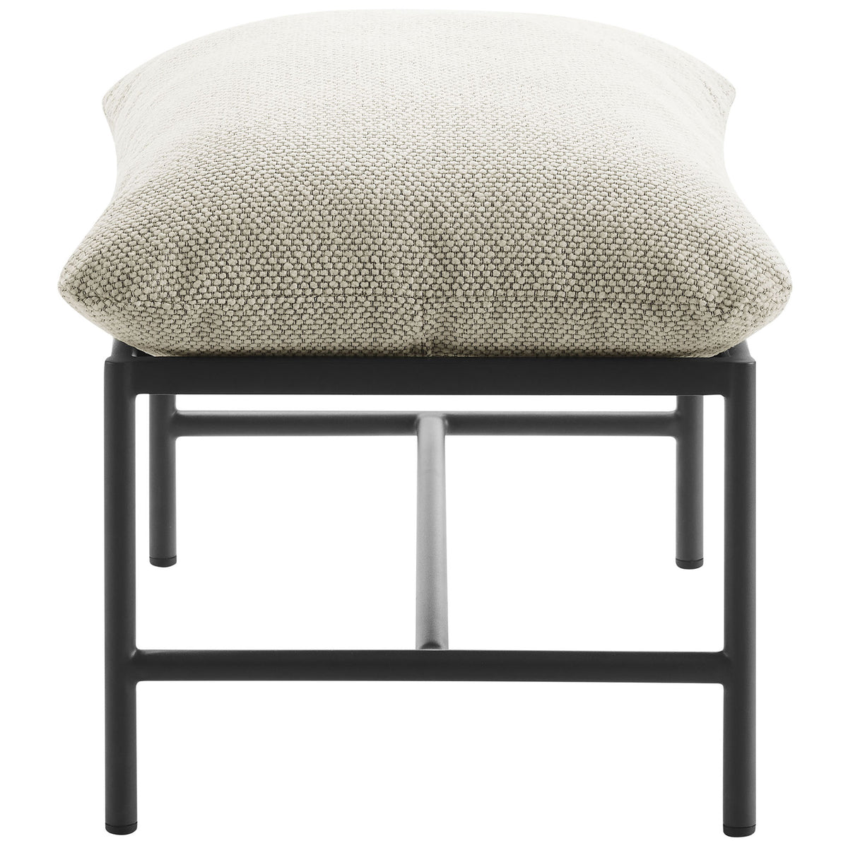 Ivory patio ottoman with generously padded seat resting on a slim tubular aluminum frame || EEI-7161-IVO || side_studio