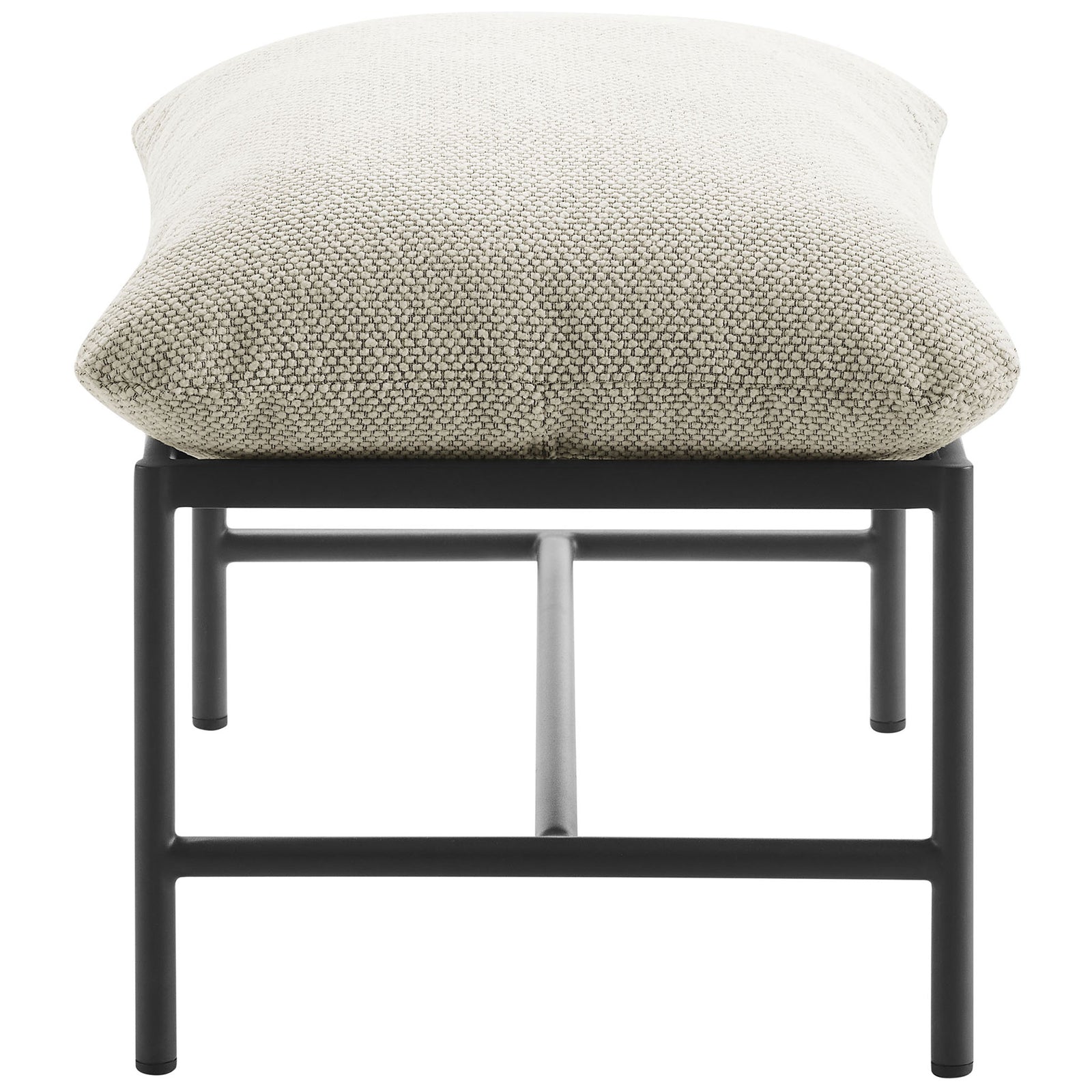 Ivory patio ottoman with generously padded seat resting on a slim tubular aluminum frame || EEI-7161-IVO || side_studio