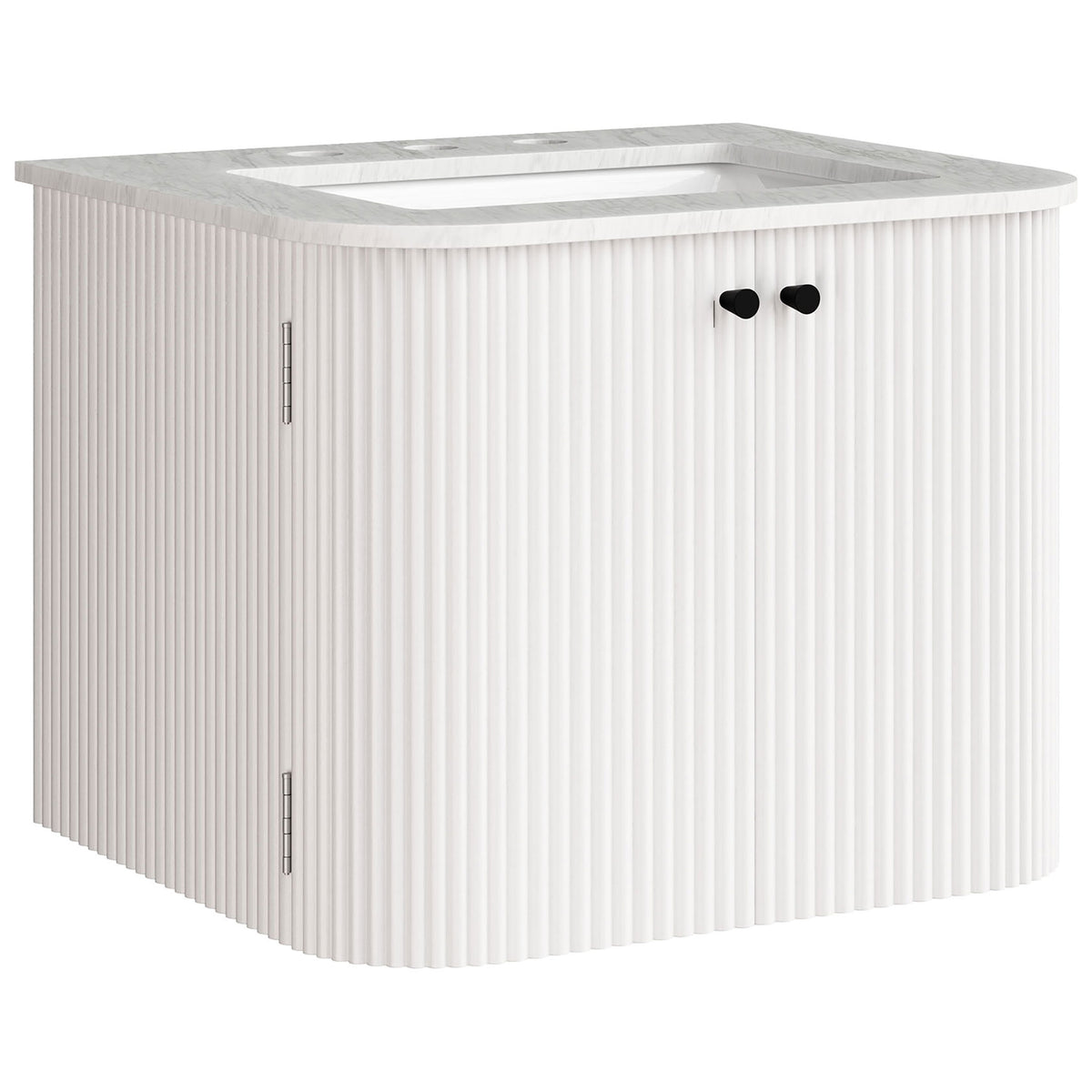 Curved corners and vertical grooves create a sleek, modern floating silhouette || EEI-7162-IVO || front_angle_studio