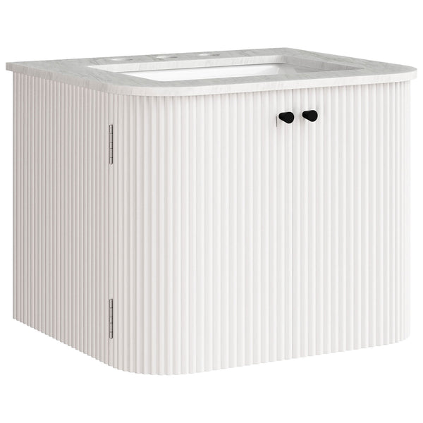 Curved corners and vertical grooves create a sleek, modern floating silhouette || EEI-7162-IVO || front_angle_studio