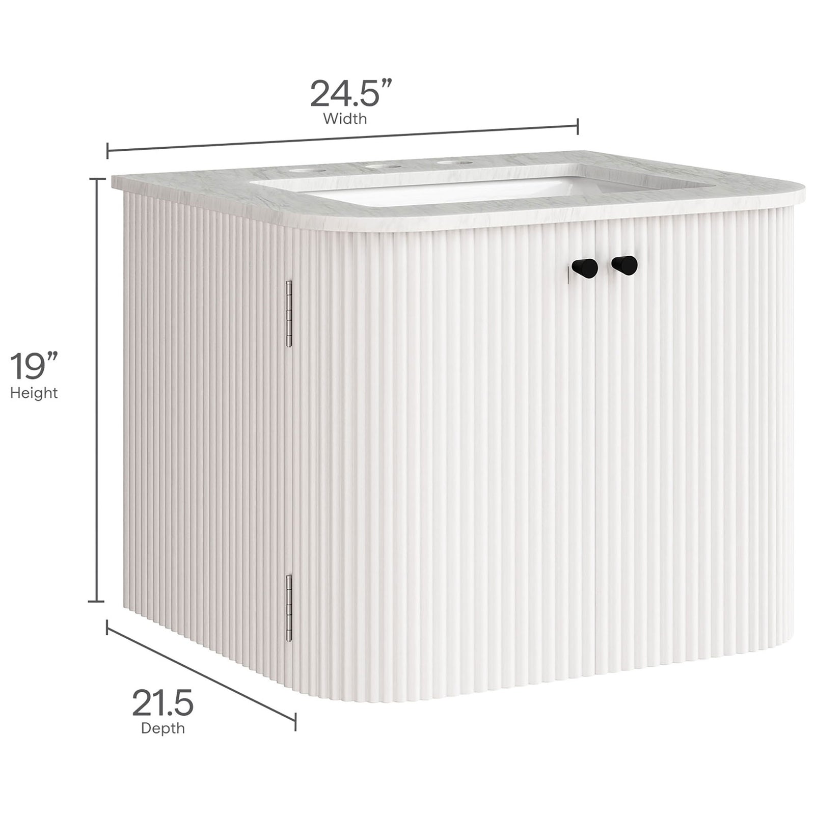 Overall dimensions shown: 24.5 inch width, 21.5 inch depth, 19 inch height || EEI-7162-IVO || dimension_studio