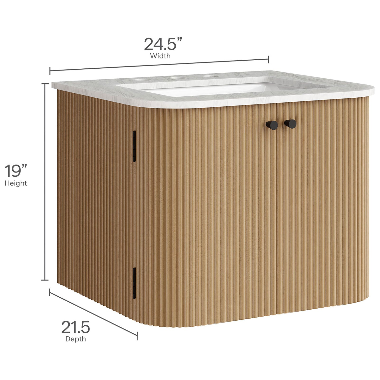 Overall dimensions labeled for width, depth, and height of the vanity || EEI-7162-NAT || dimension_studio