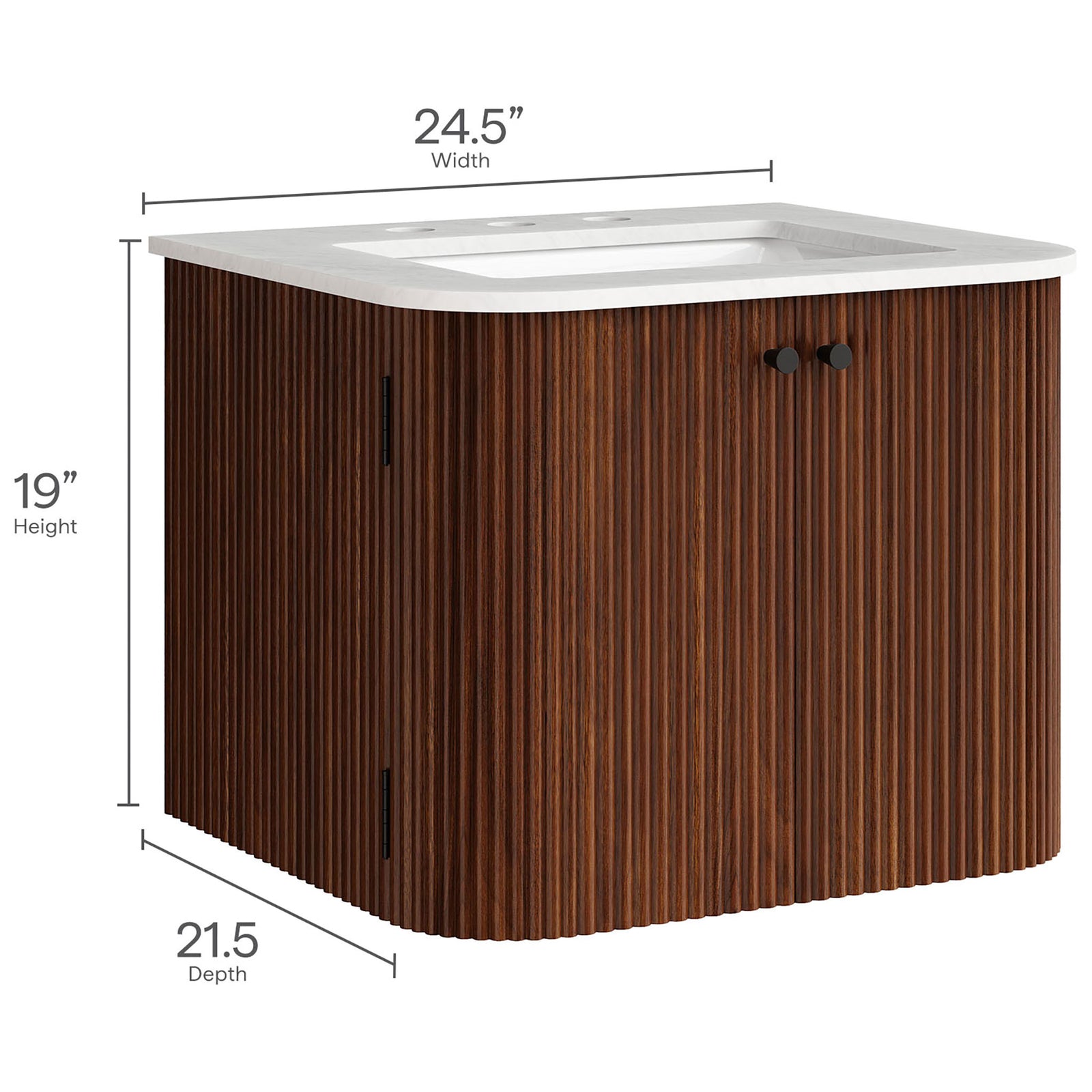 Overall dimensions: 24.5 in W x 21.5 in D x 19 in H. || EEI-7162-WAL || dimension_studio