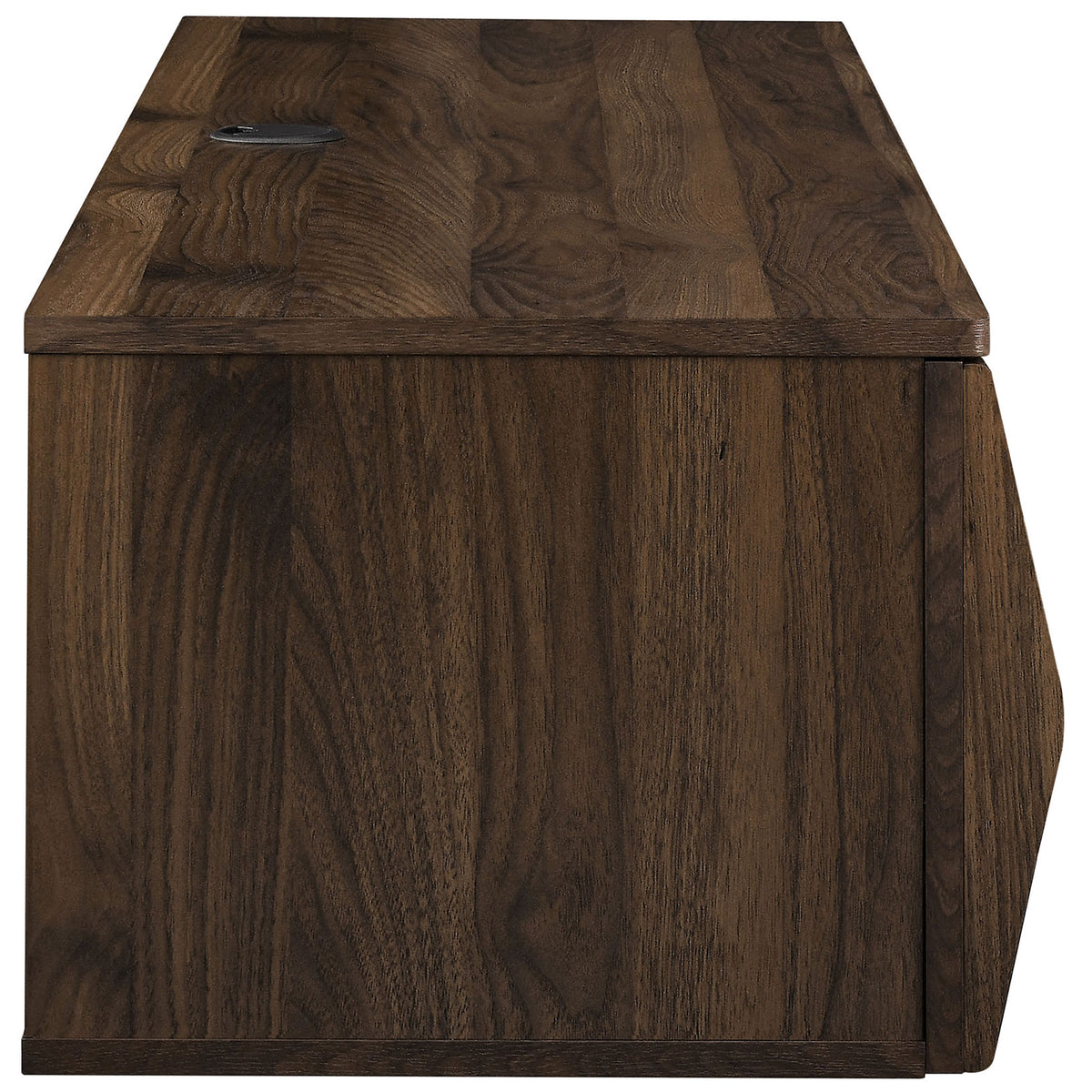Walnut media console with smooth top, wood grain detail, and generous hidden storage || EEI-7164-WAL || side_studio
