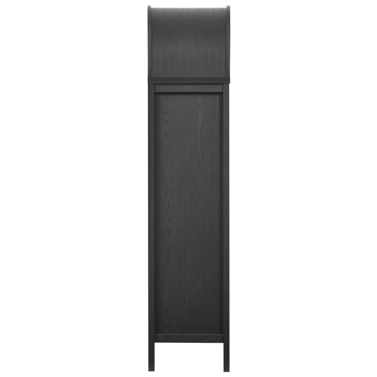 Slim silhouette of the black arched cabinet highlighting its curved dome and clean, modern lines. || EEI-7167-BLK || side_studio
