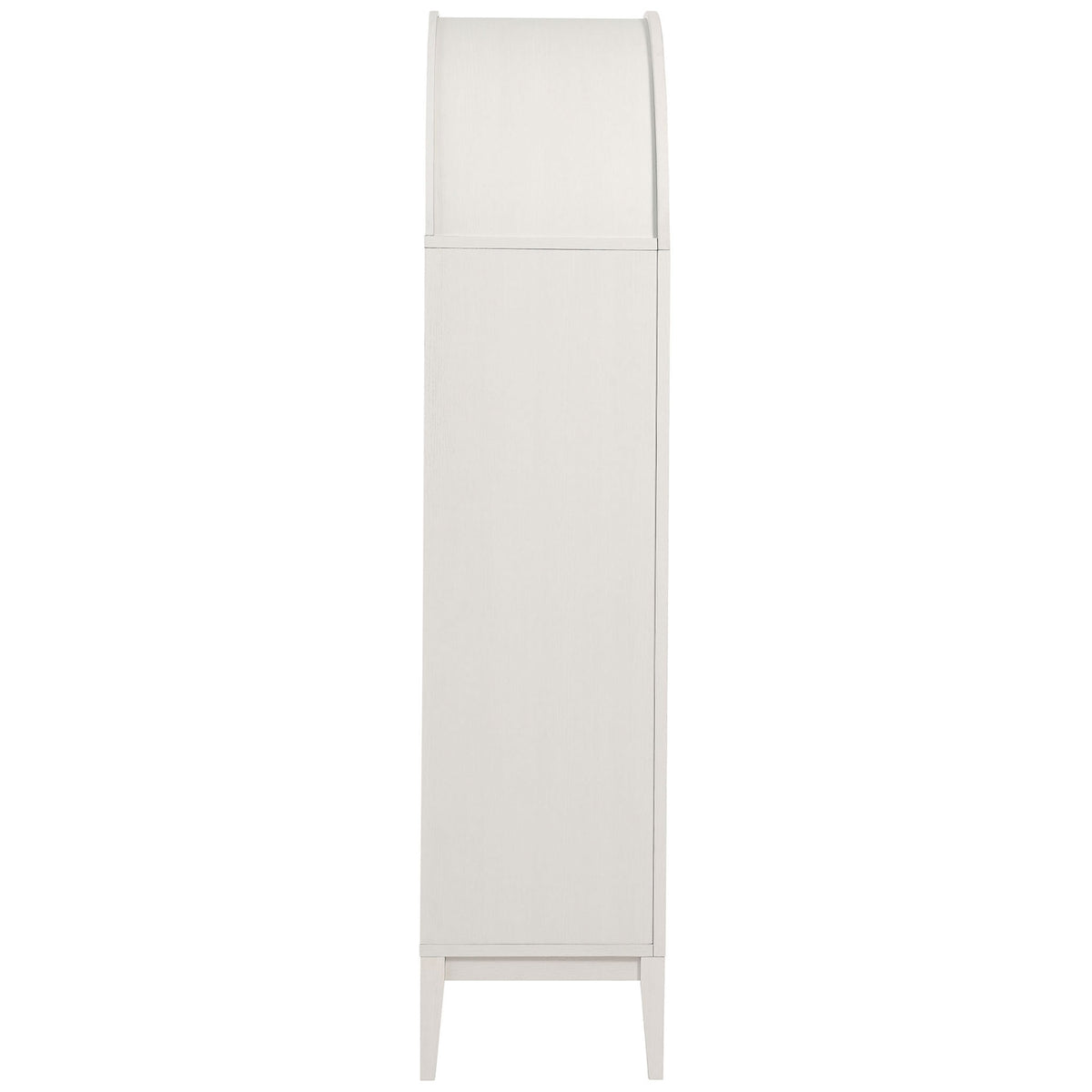Graceful side profile of the ivory oak Nolan cabinet with arched top and tapered legs || EEI-7168-IVO-OAK || side_studio