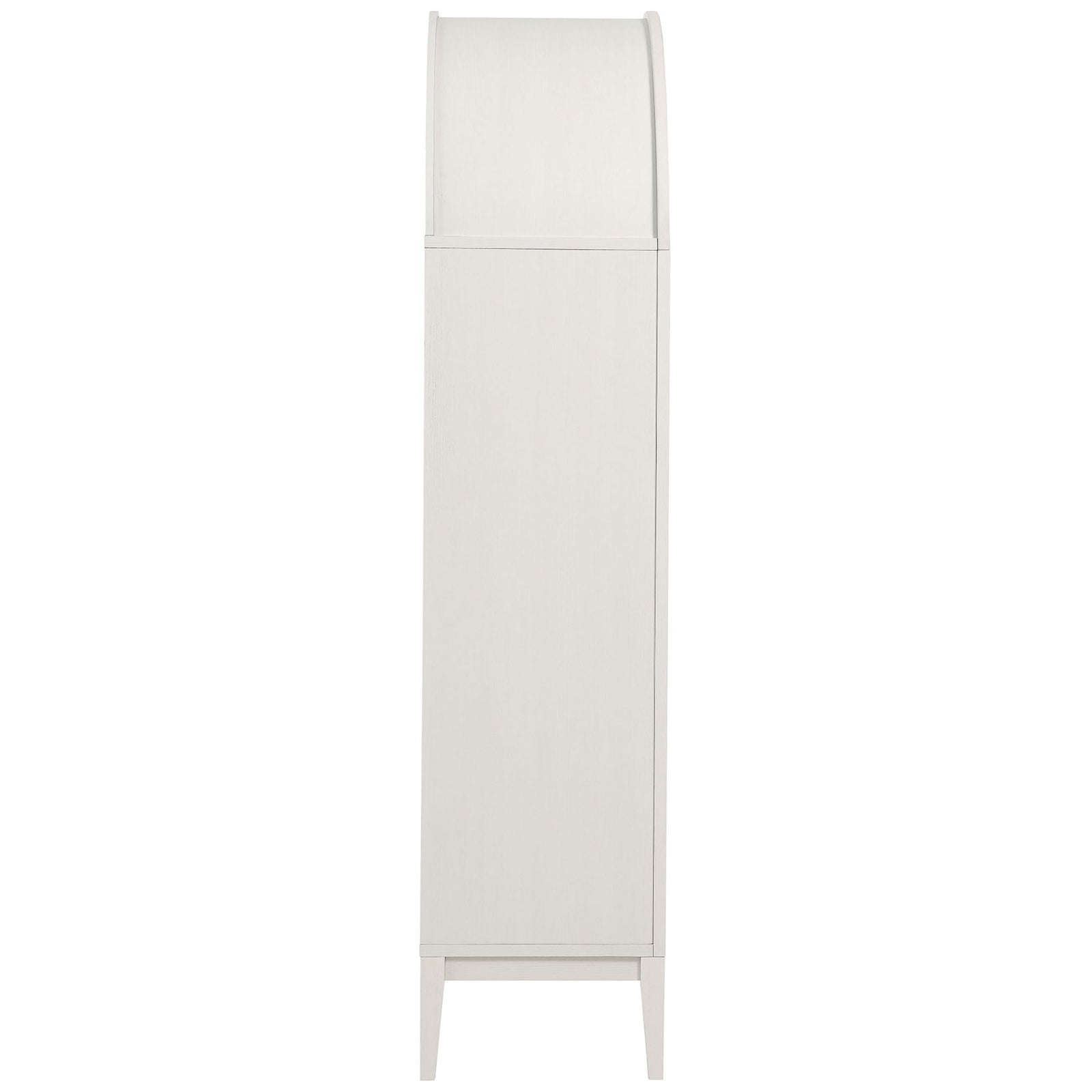 Graceful side profile of the ivory oak Nolan cabinet with arched top and tapered legs || EEI-7168-IVO-OAK || side_studio