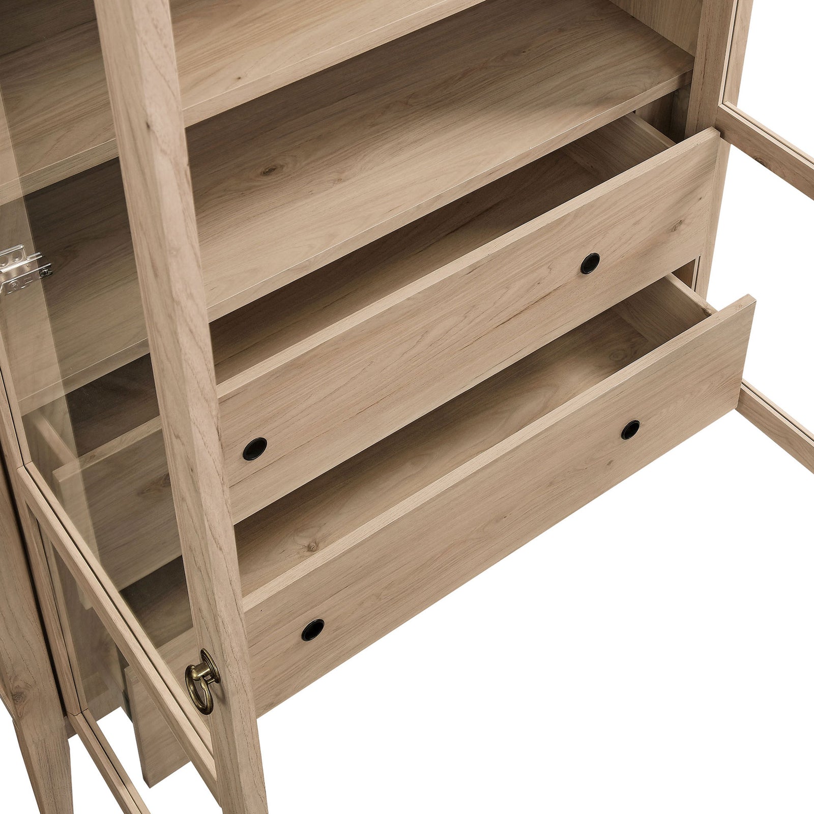 Full extension drawers in the light oak cabinet create ample storage for dining essentials || EEI-7168-LOA || storage_open_studio