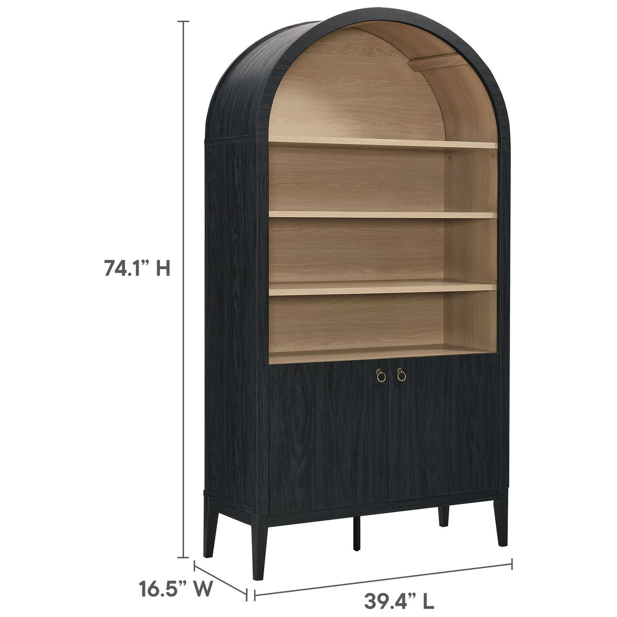 Dimensions of the tall arched cabinet for easy planning || EEI-7169-BLK-OAK || dimension_studio