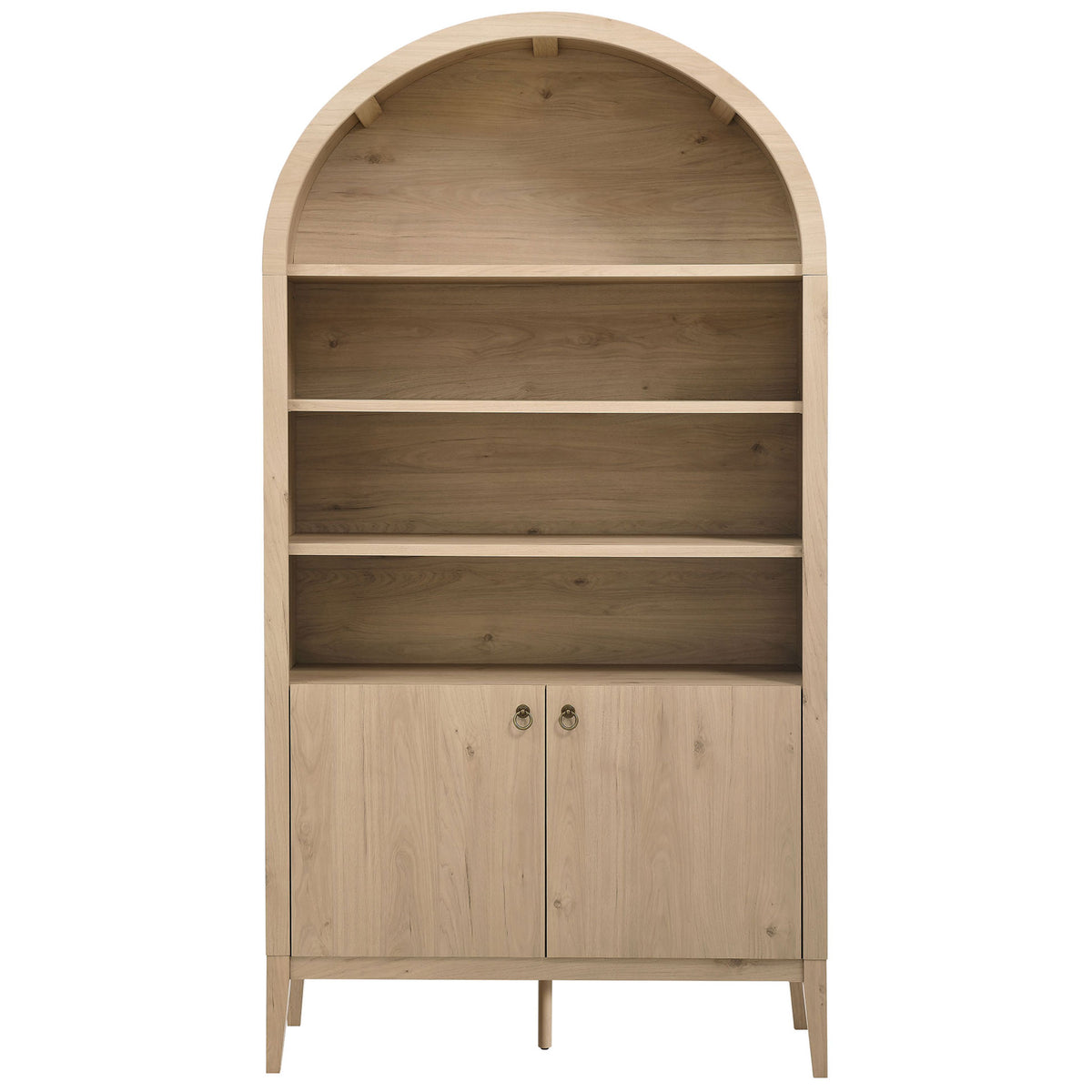 Tall arched light oak cabinet with open shelves and double-door storage || EEI-7169-LOA || front_studio