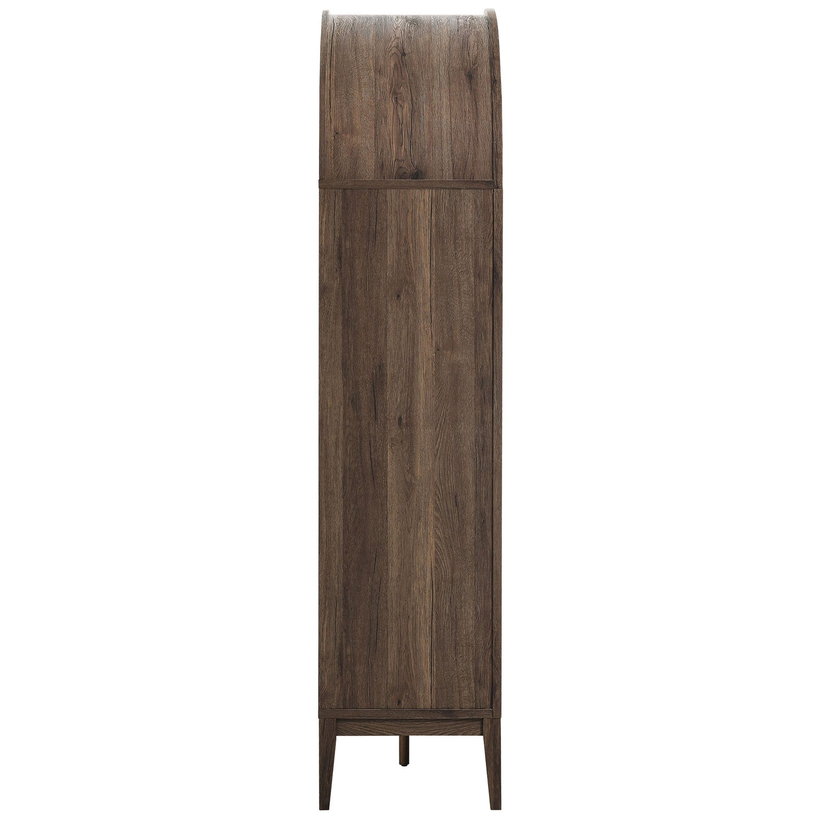 Slim side profile highlights the rounded arch and rich wood grain texture || EEI-7169-WAL-LOA || side_studio