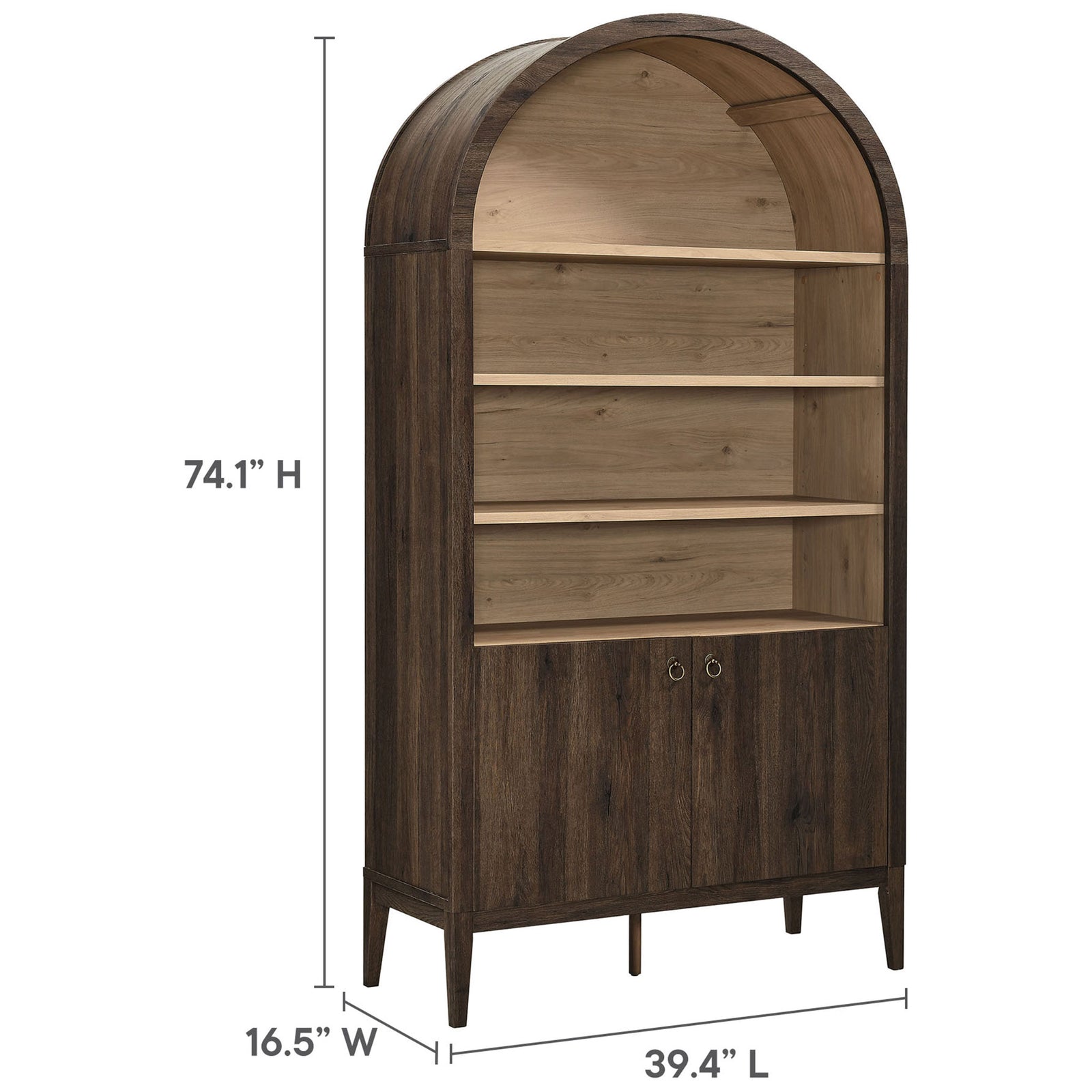 Generous 74.1-inch height and 39.4-inch width provide ample space for display and storage || EEI-7169-WAL-LOA || dimension_studio