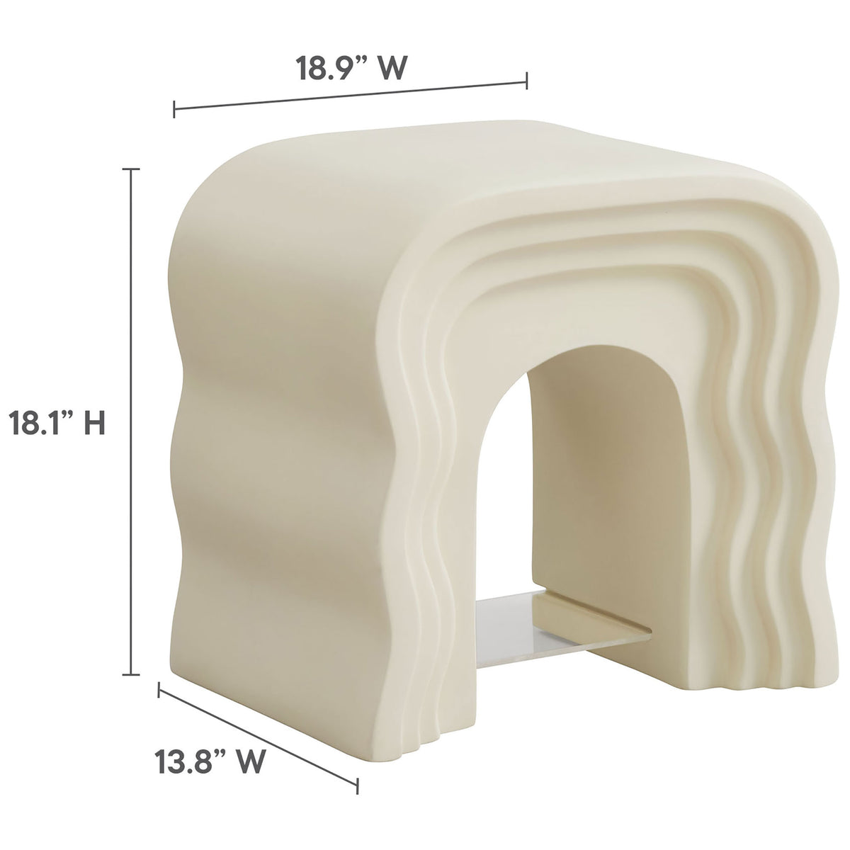 Ivory squiggle side table with labeled height and width measurements for easy room planning || EEI-7171-IVO || dimension_studio
