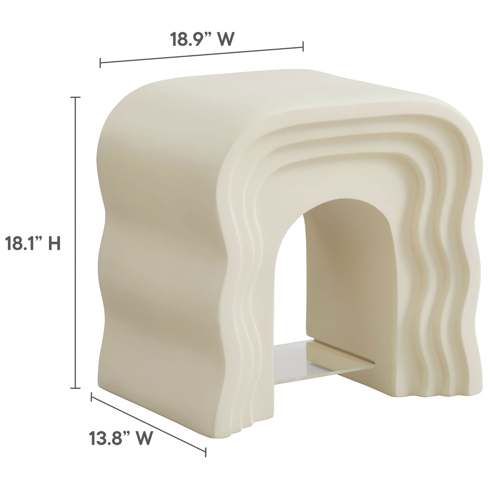 Ivory squiggle side table with labeled height and width measurements for easy room planning || EEI-7171-IVO || dimension_studio