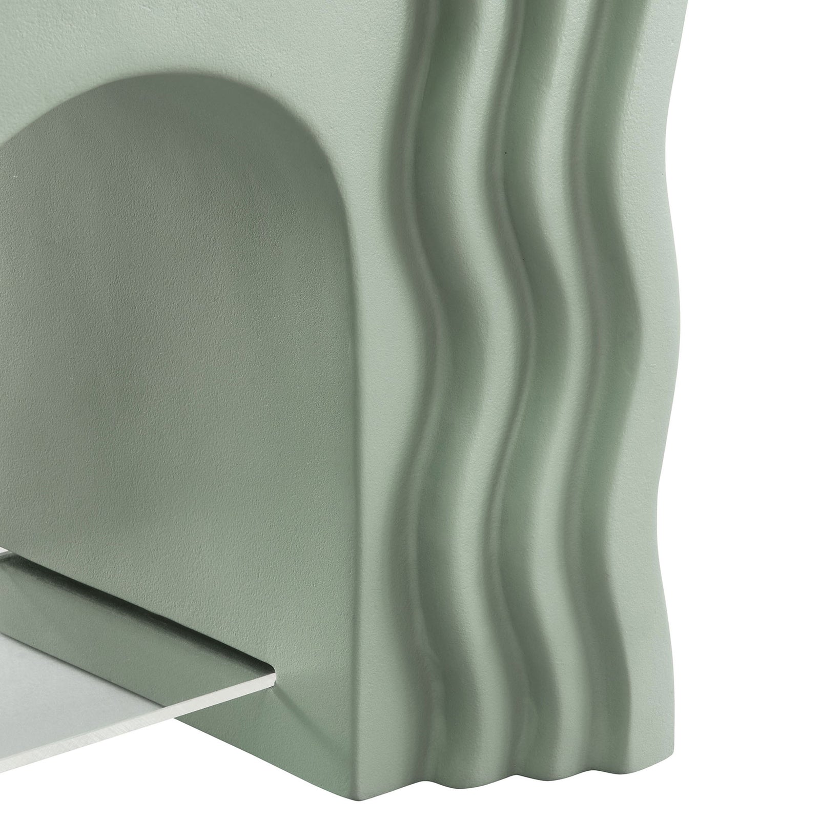 Wavy arch frame and clear acrylic shelf showcase the table's textured faux stone finish || EEI-7171-SGE || detail_studio