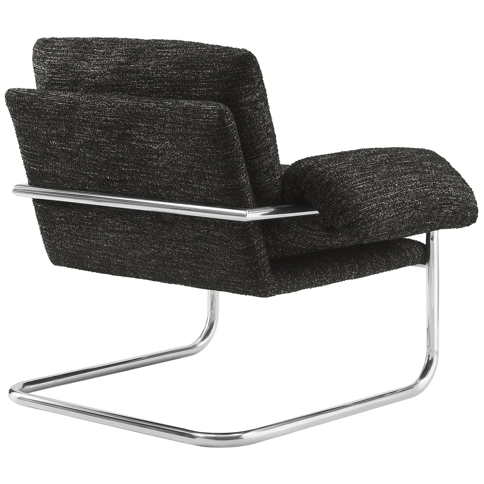 Wraparound steel rail and tailored cushions emphasize the chair's modern character || EEI-7180-CHA || back_angle_studio